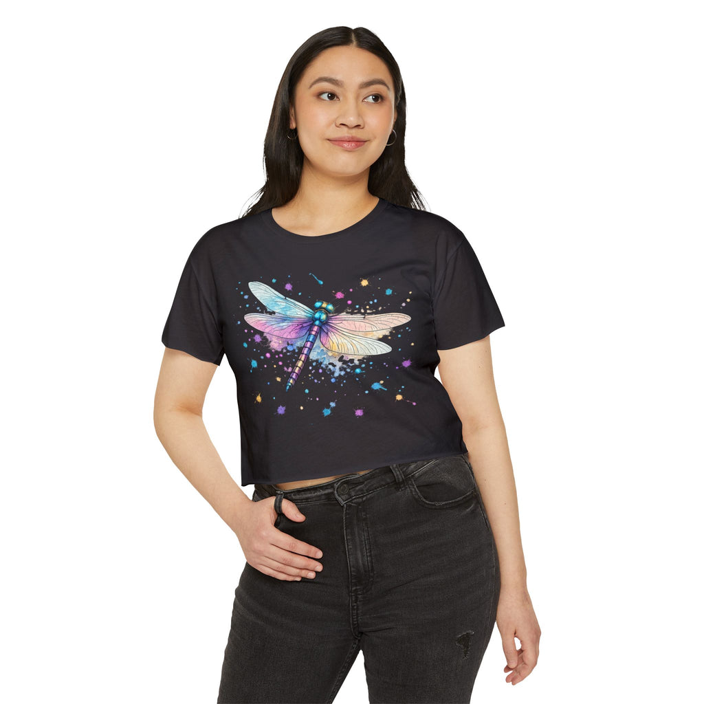 Dragonfly Watercolor Crop Top — Women's Festival Boho Tee