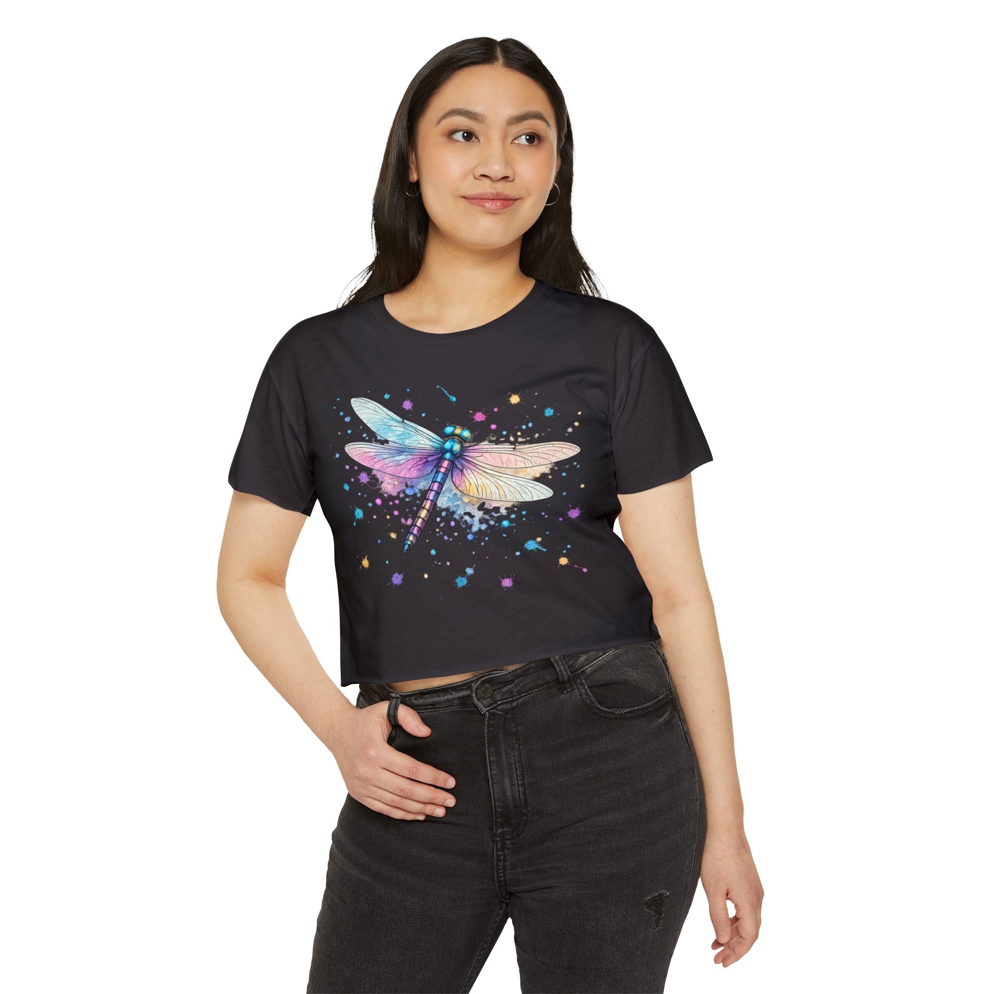 Dragonfly Watercolor Crop Top — Women's Festival Boho Tee