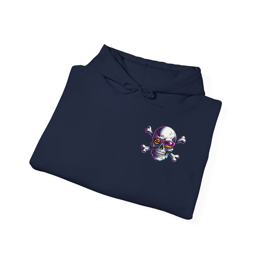 Skull & Crossbones Hoodie — Neon Sunglasses Pirate Skull Pullover