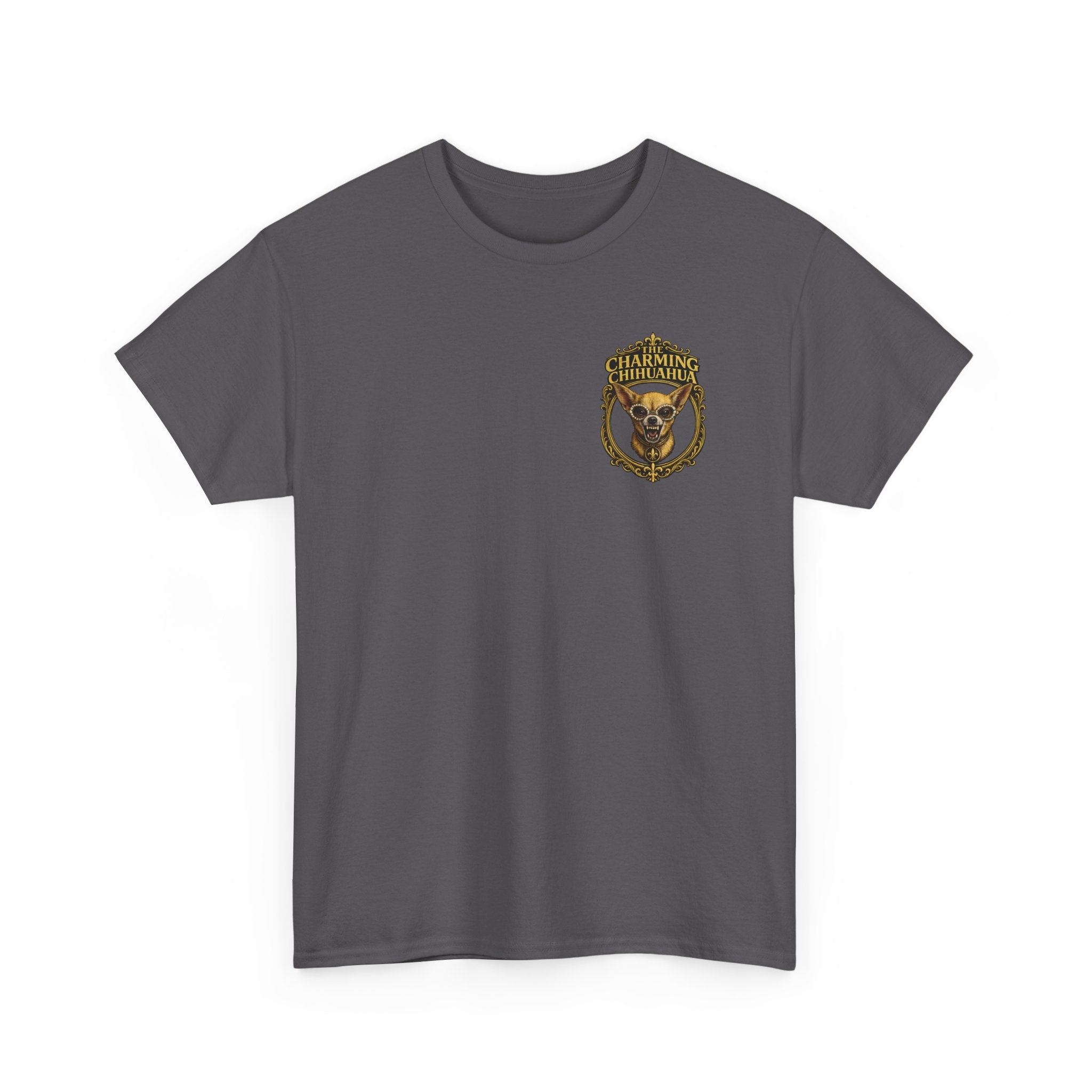 Chihuahua Crest Tee with back print — Vintage Chihuahua "THE CHARMNG CHIHUAHUA"