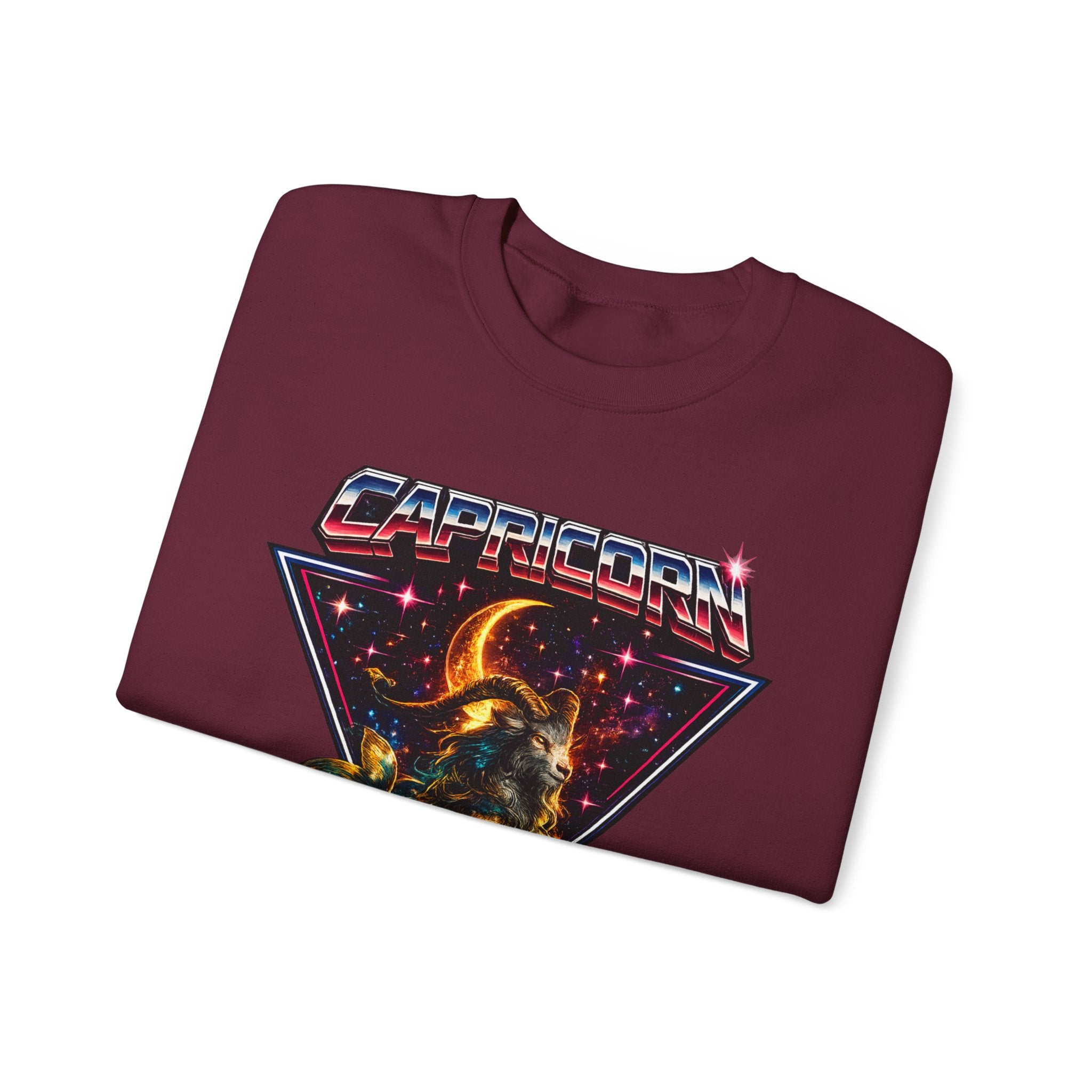 Capricorn Zodiac Crewneck Sweatshirt — Vintage Cosmic Goat Astro Tee