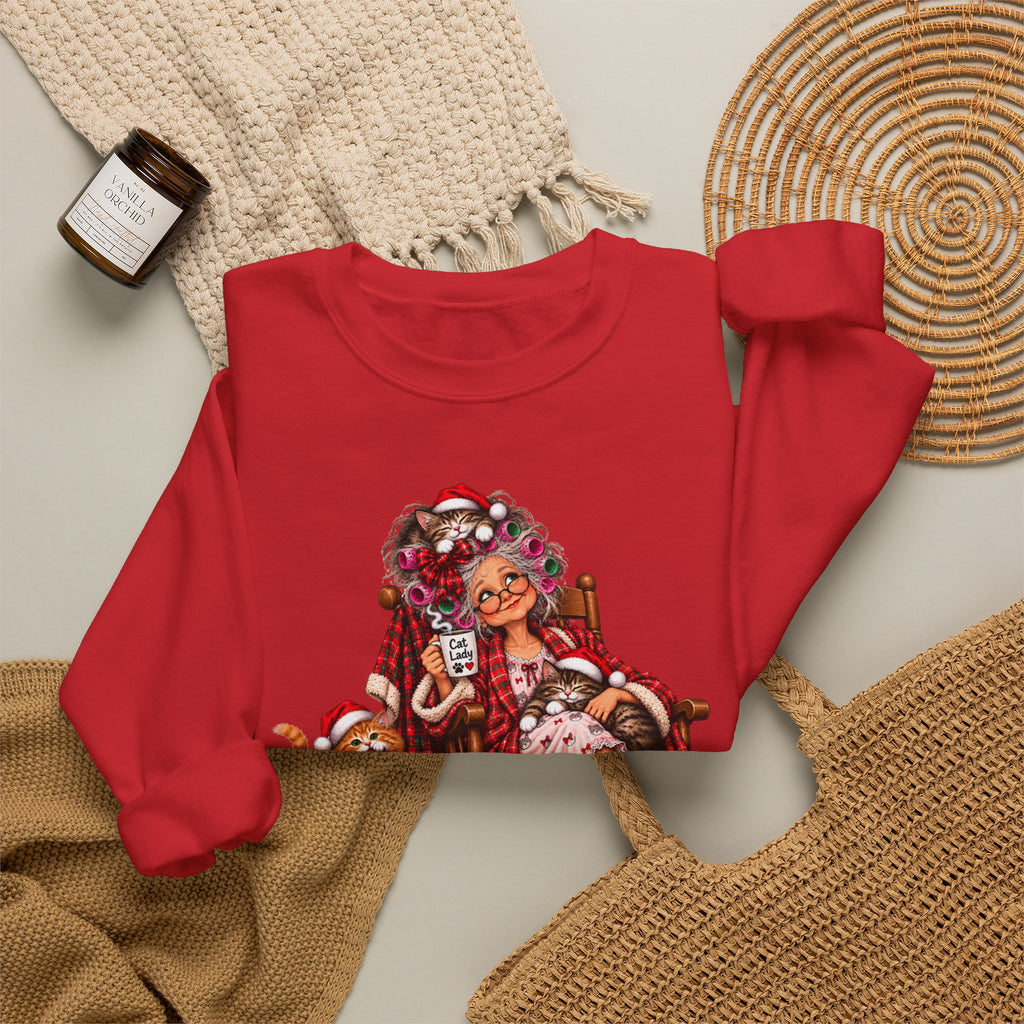 Christmas Cat Lady - Cozy Holiday Cats & Coffee Sweatshirt