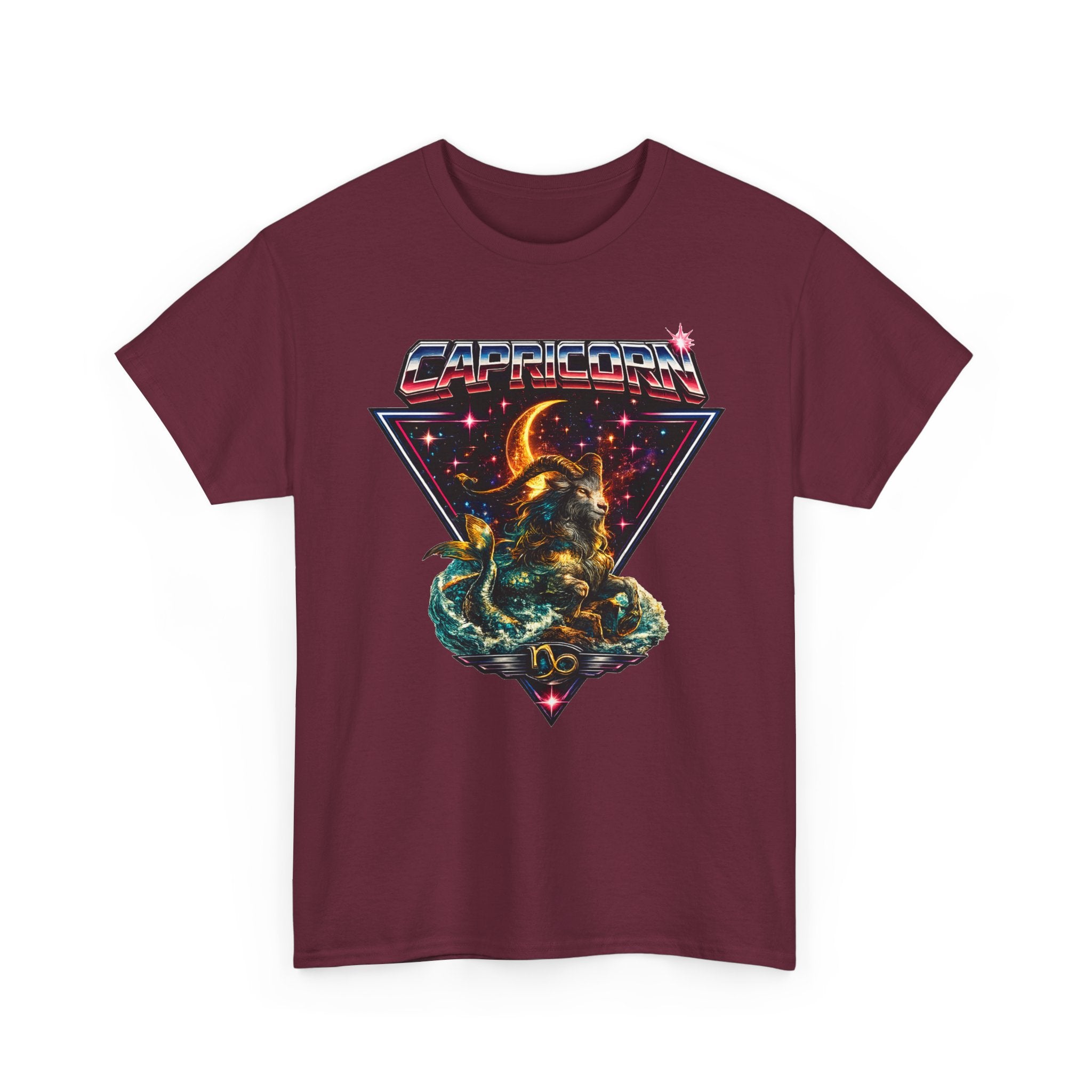 Capricorn Retro  Zodiac T‑Shirt — vintage 80s Style Celestial Sea Goat Design