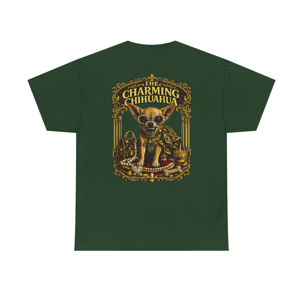 Chihuahua Crest Tee with back print — Vintage Chihuahua "THE CHARMNG CHIHUAHUA"