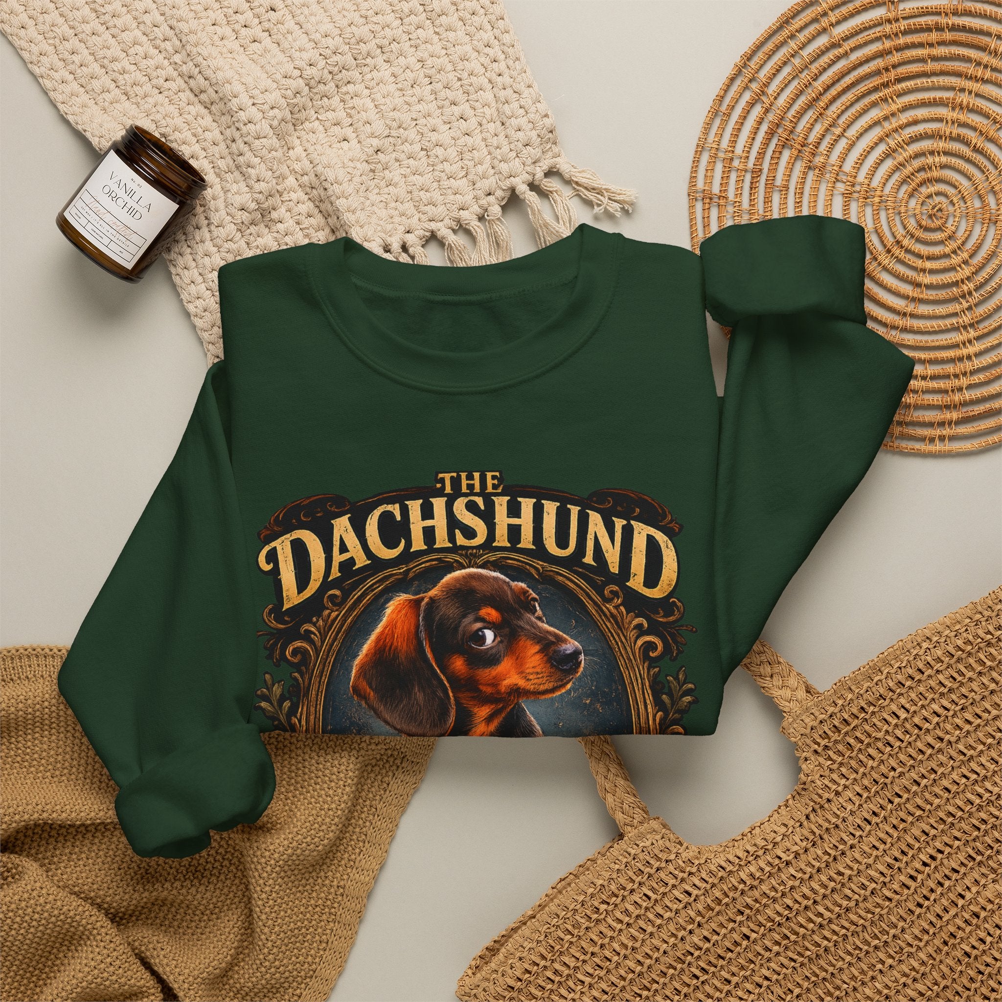 Dachshund Crewneck Sweatshirt - "The Dachshund: The Long and Short of It" Vintage Dog Portrait