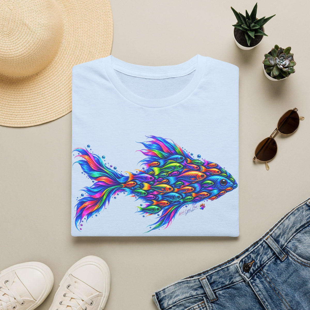 Colorful Fish Graphic T-Shirt — Vibrant Psychedelic Aquarium Art Tee