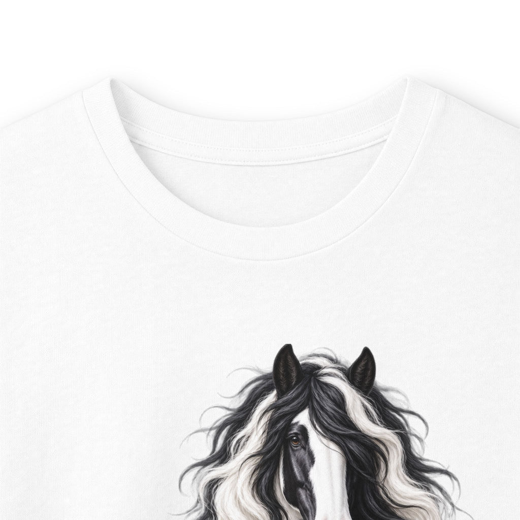 Gypsy Vanner Horse Long Sleeve Tee — Black & White Fluffy Horse Art