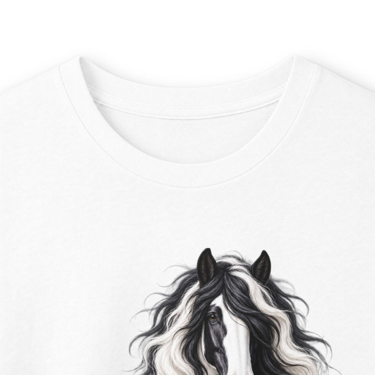 Gypsy Vanner Horse Long Sleeve Tee — Black & White Fluffy Horse Art
