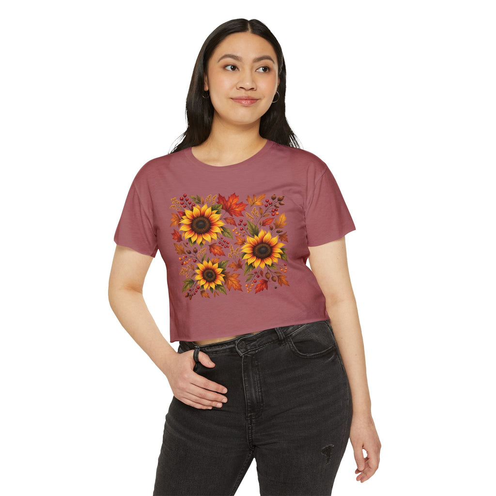 Sunflower Fall Crop Top — Autumn Floral Festival Tee
