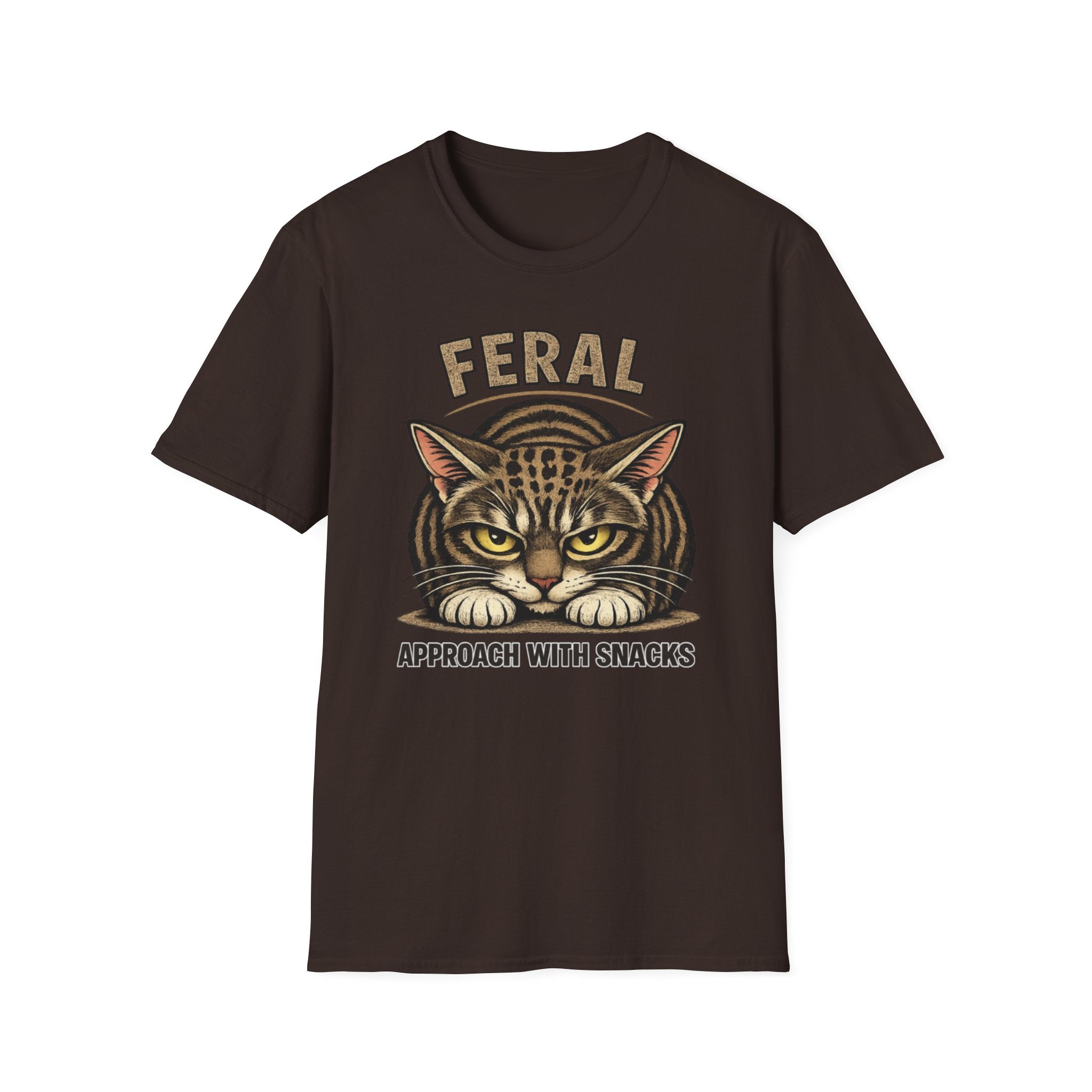 Feral Cat T-Shirt — "Feral: Approach With Snacks" Vintage-Style Graphic Tee
