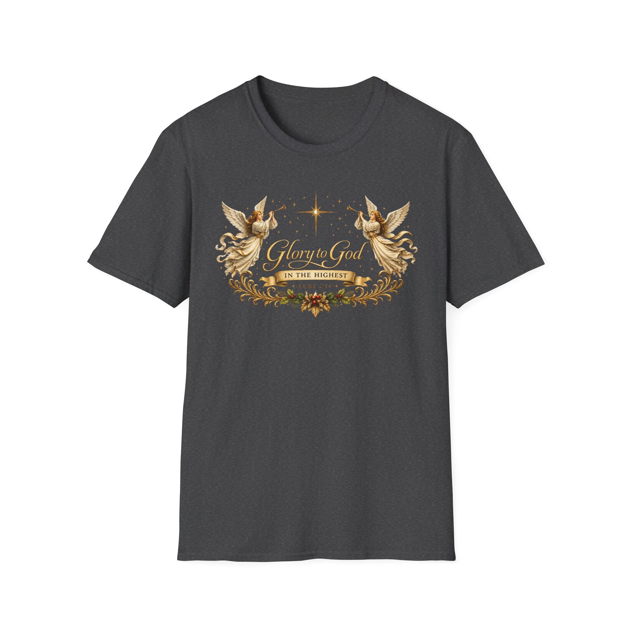 Glory to God Angel Christmas T-Shirt — "In the Highest" Nativity Holiday Tee