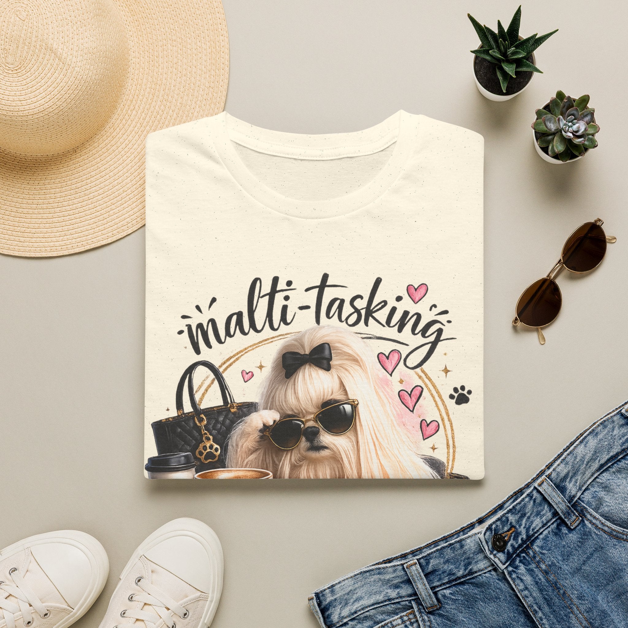 Multi-Tasking Mom T-Shirt — Cute Sunglasses Shih Tzu Graphic