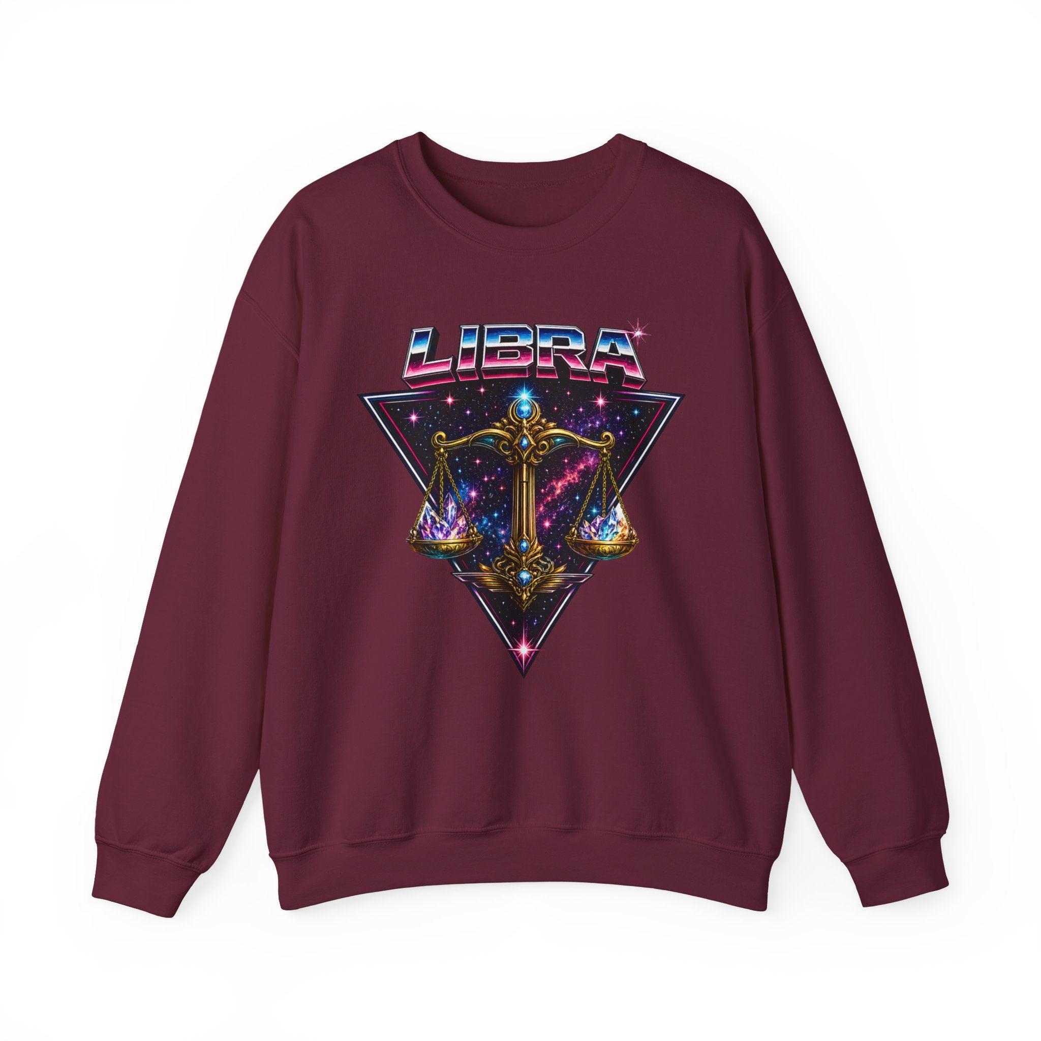 Libra Zodiac Crewneck Sweatshirt — Retro Cosmic Scales Astrology Graphic