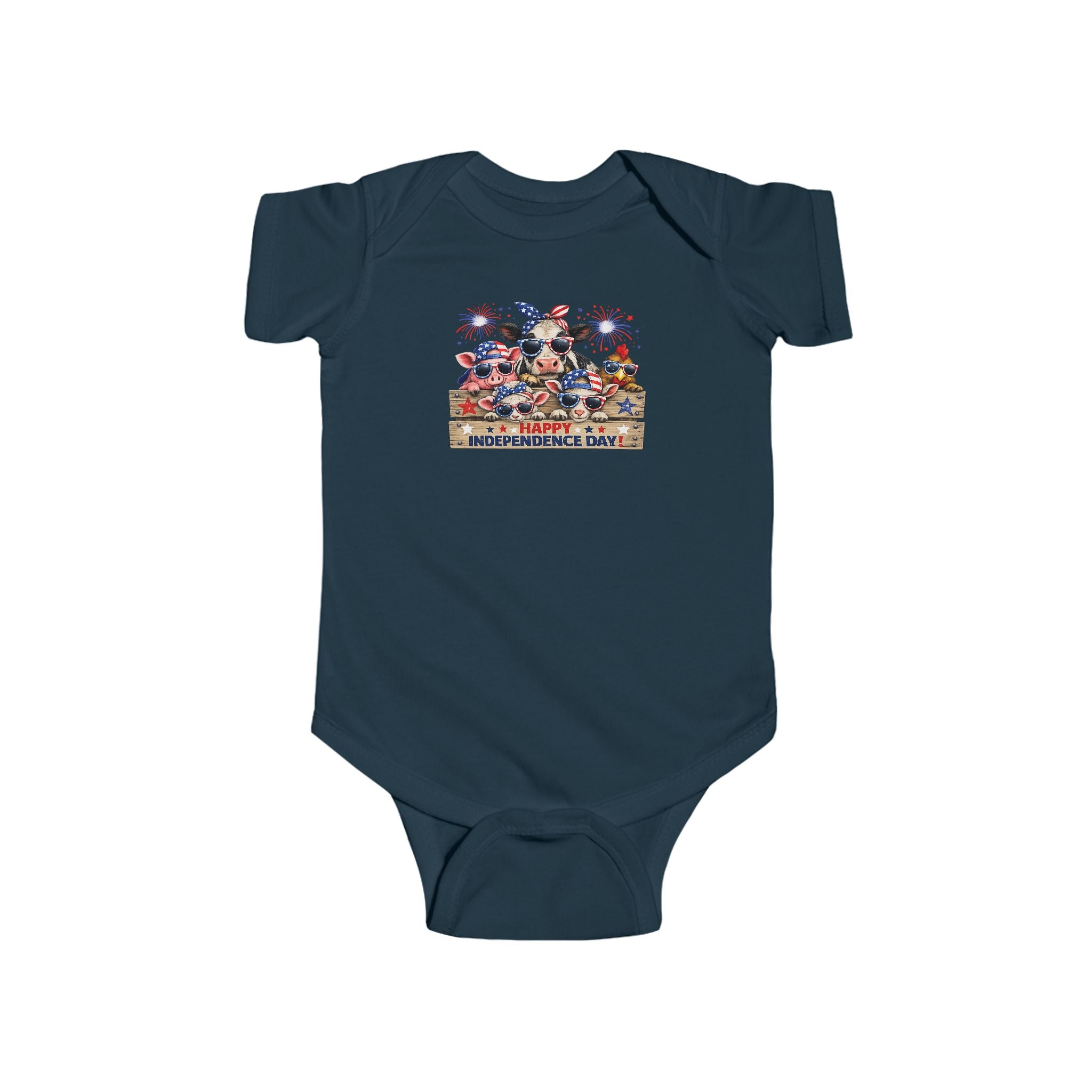 4th of July Baby Bodysuit - Patriotic Fireworks & USA Animal Friends Infant Onesie