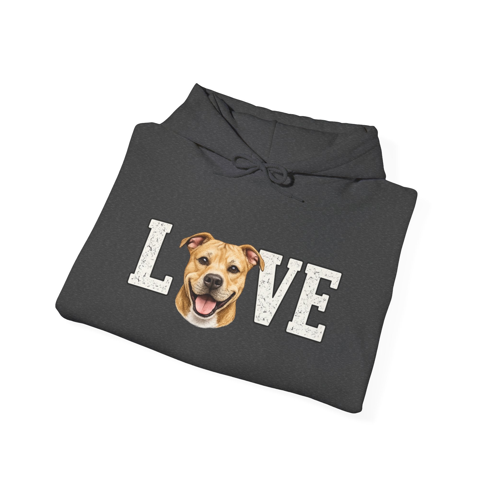 Pit Bull Love Hoodie — "LOVE" with Happy Pit Bull Dog Face | Pet Lover Pullover