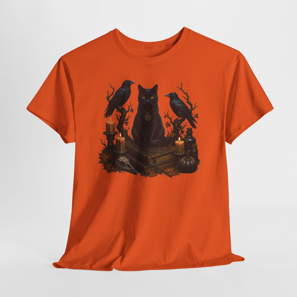 Witchy Black Cat T-Shirt — Candlelit Raven & Grimoire Gothic Tee