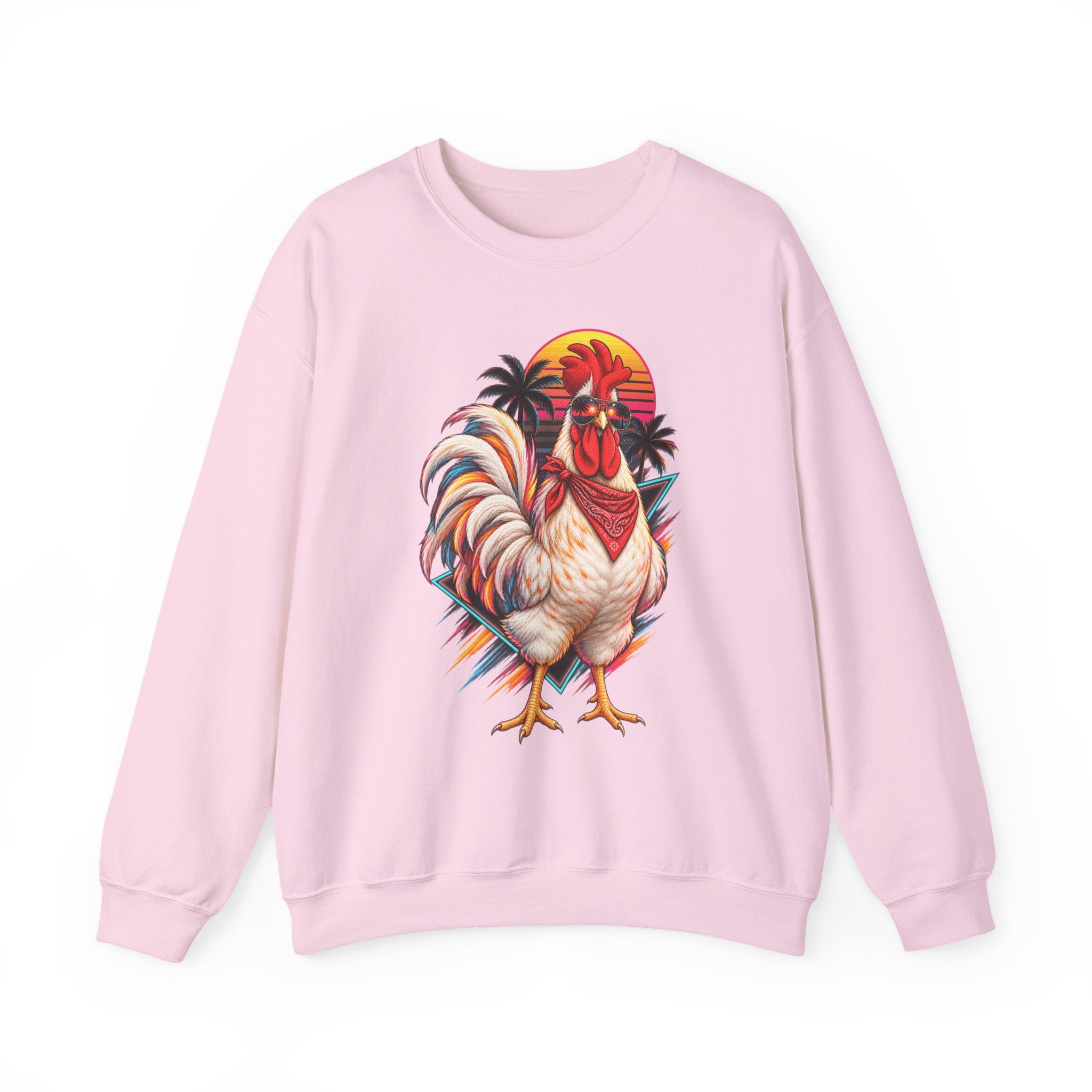 Rooster Sunset Crewneck Sweatshirt — Tropical Farm Rooster Graphic