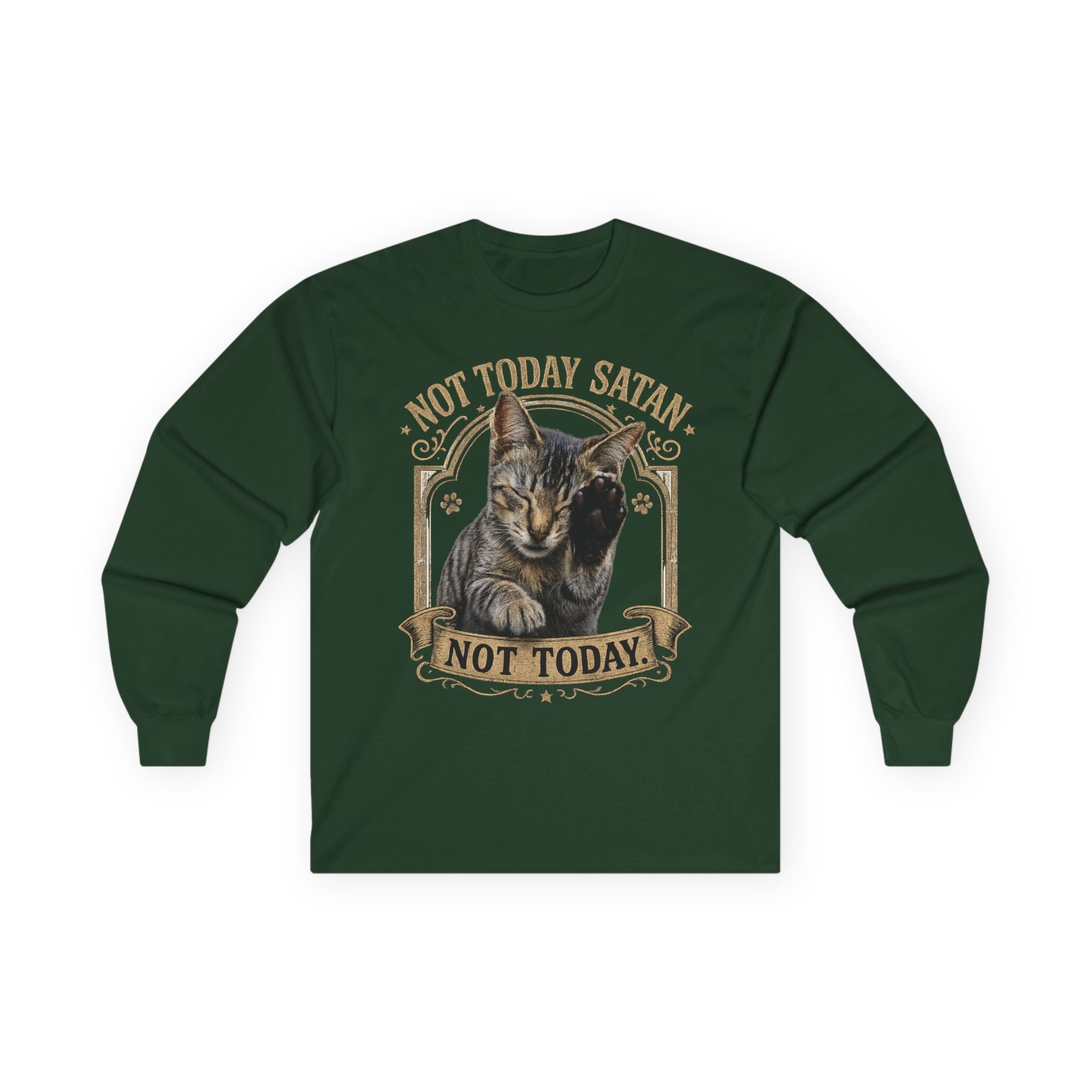Not Today Satan Cat Long Sleeve Tee — Funny Gothic Cat Graphic Shirt