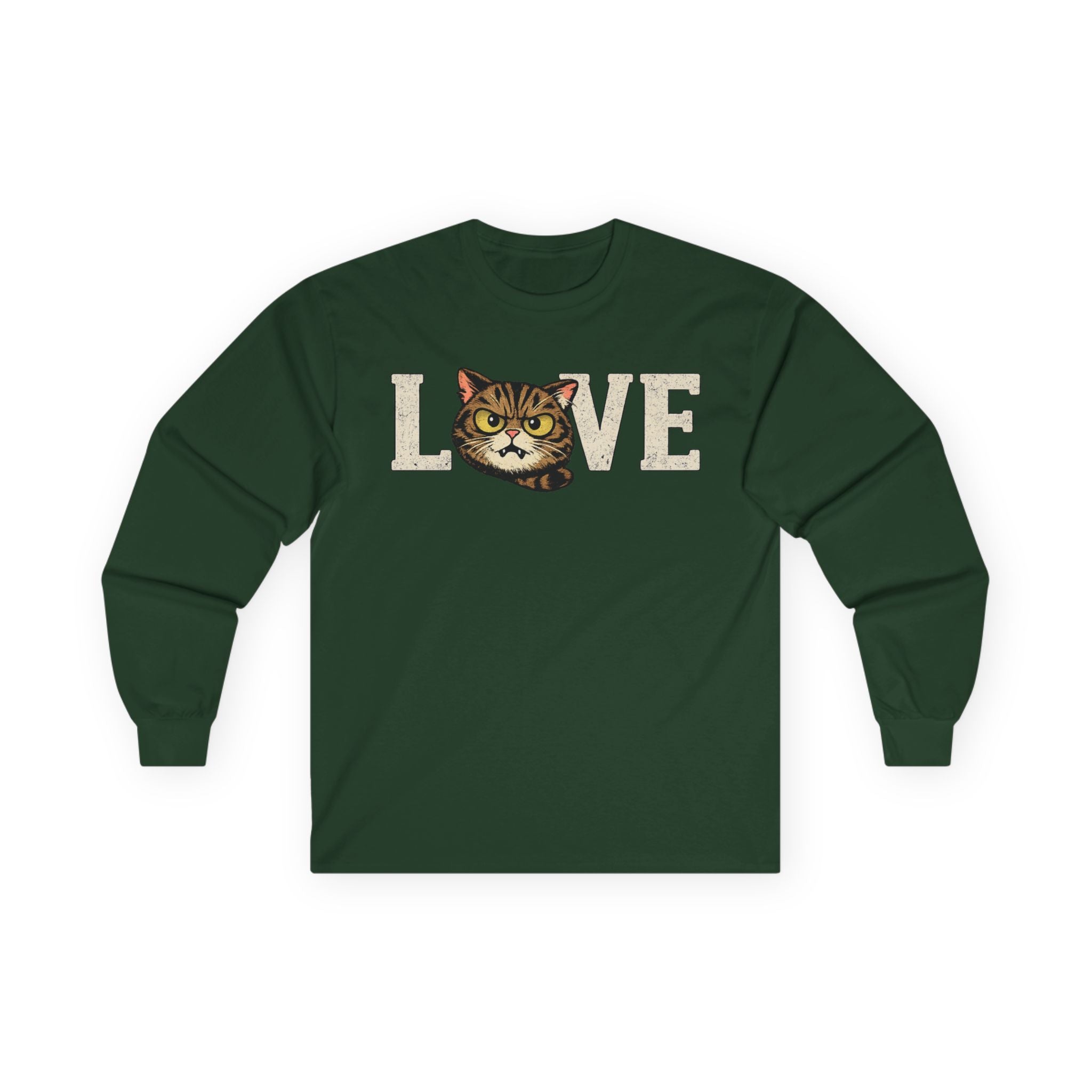 Long Sleeve Tee — "LOVE "tabby  Cat Face Graphic