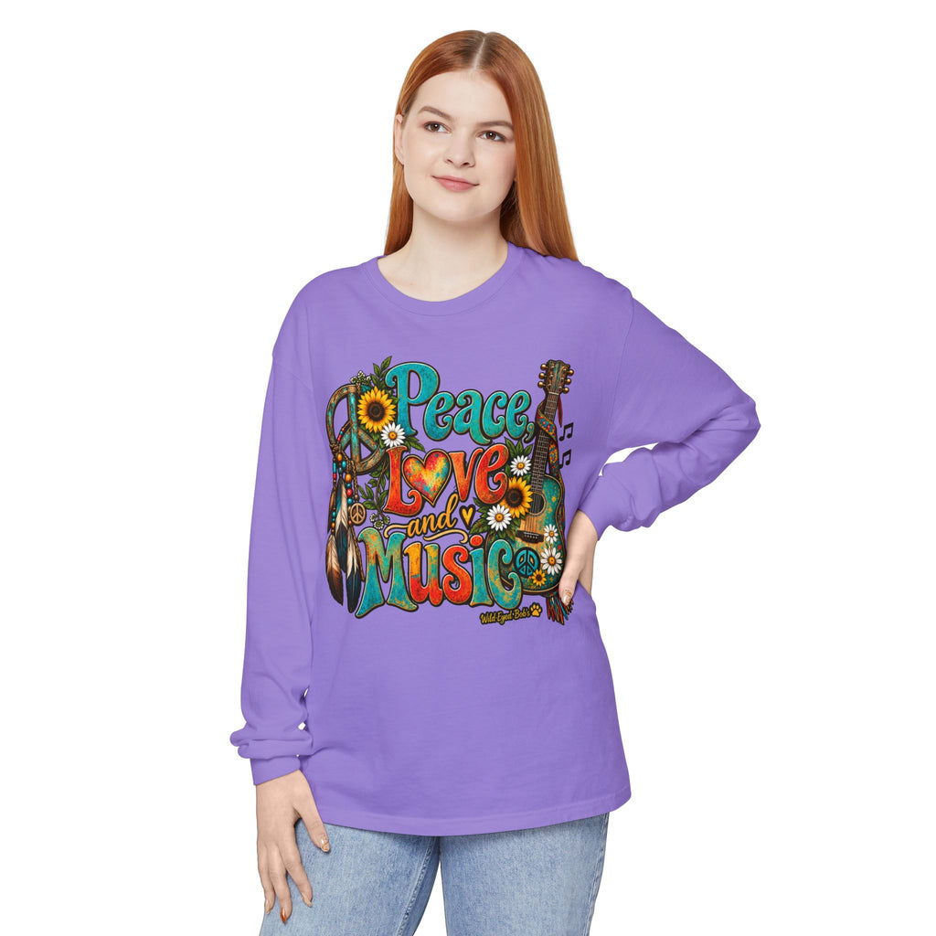 Peace Love and Music Long Sleeve Boho Style Tee