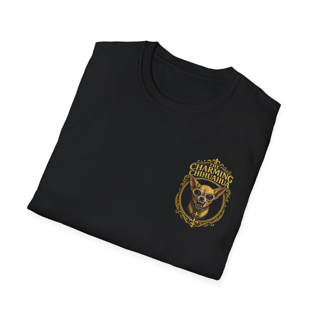Chihuahua-Charming Chihuahua Graphic Tee — “The Charming Chihuahua” Cute Dog Lover T-Shirt --front and back print