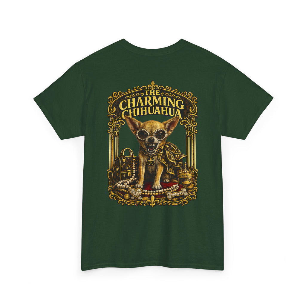 Chihuahua Crest Tee with back print — Vintage Chihuahua "THE CHARMNG CHIHUAHUA"