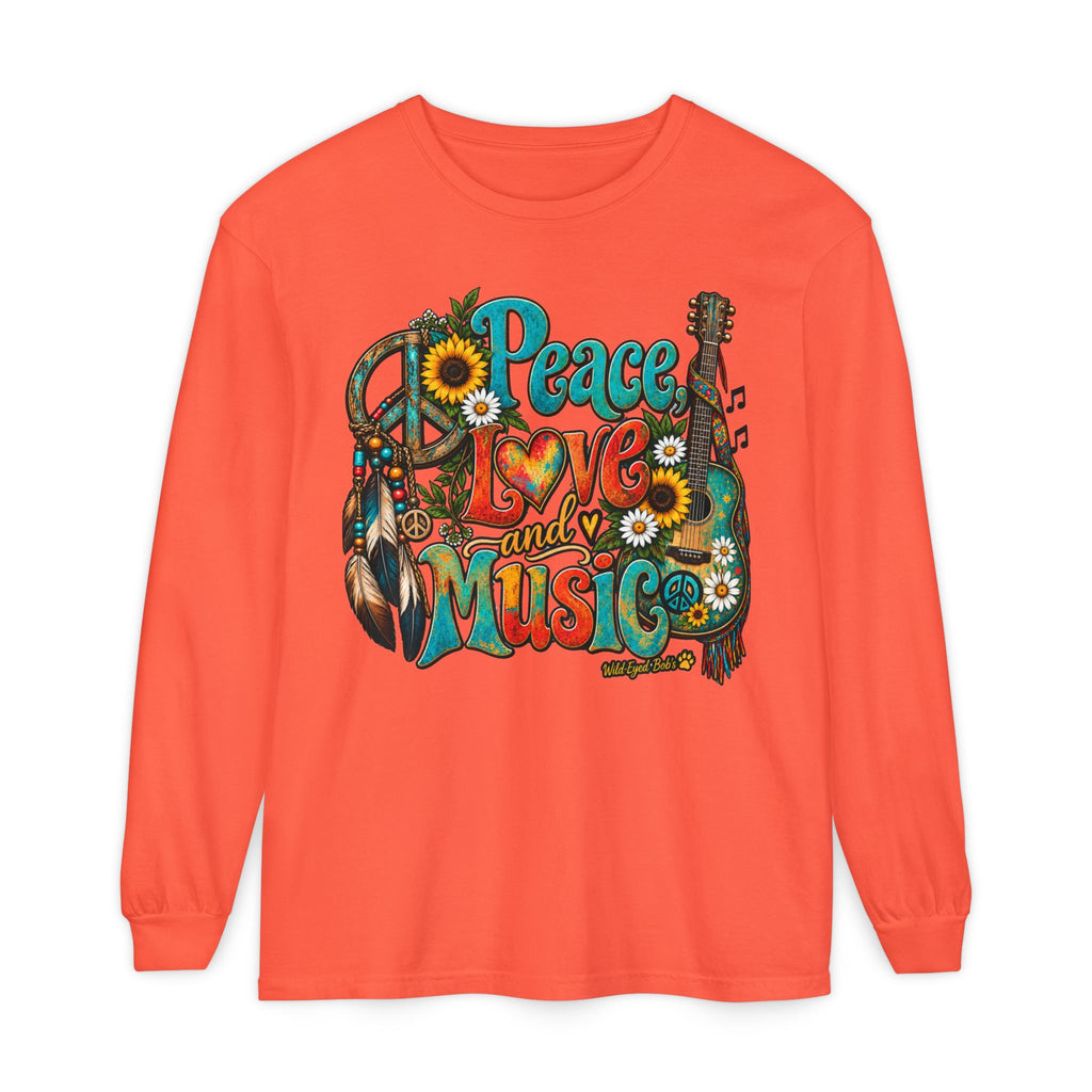 Peace Love and Music Long Sleeve Boho Style Tee