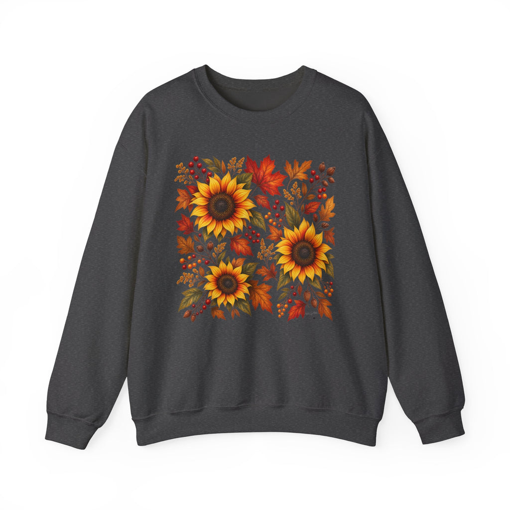 Sunflower Fall Sweatshirt - Autumn Leaves Crewneck for Women & Men