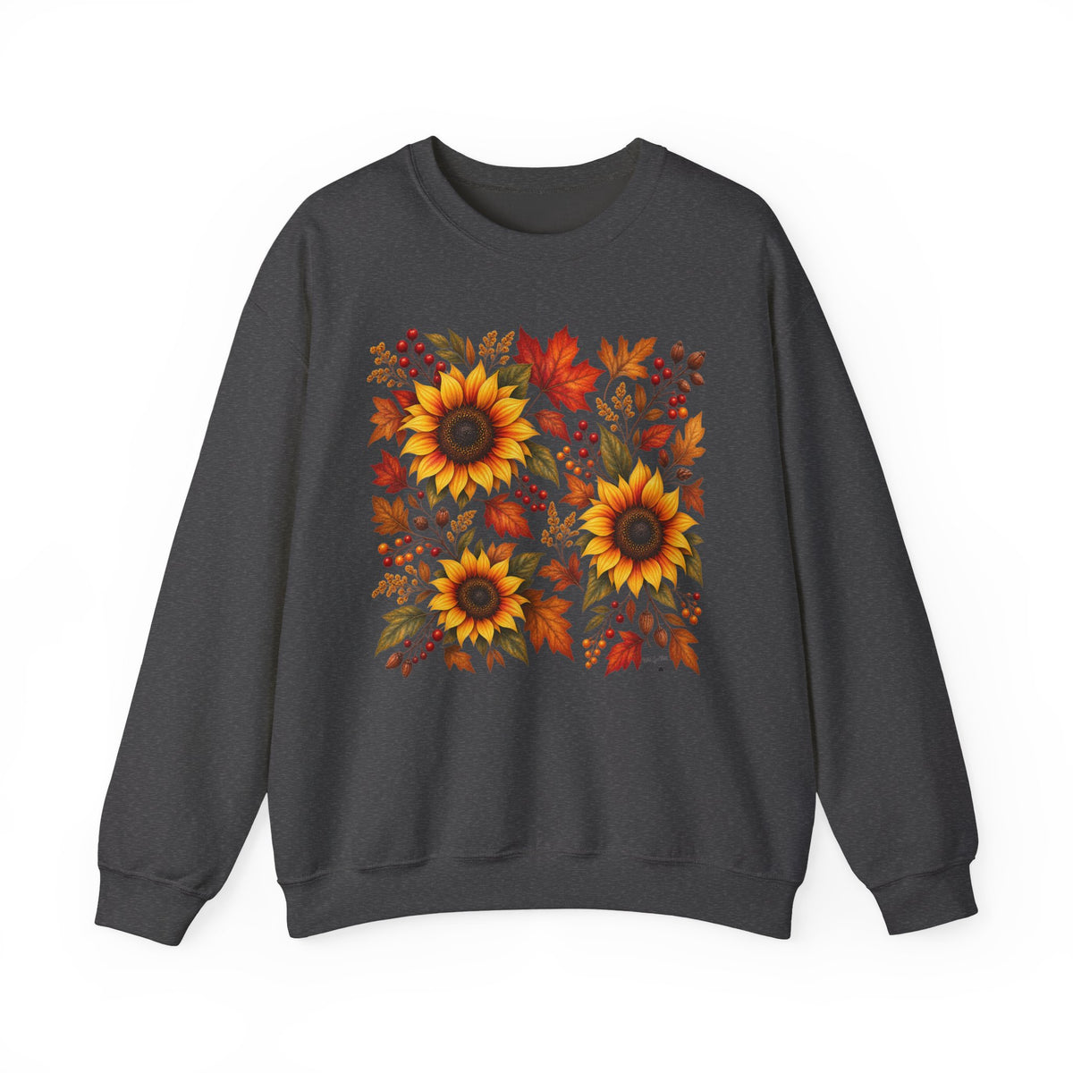 Sunflower Fall Sweatshirt - Autumn Leaves Crewneck for Women & Men