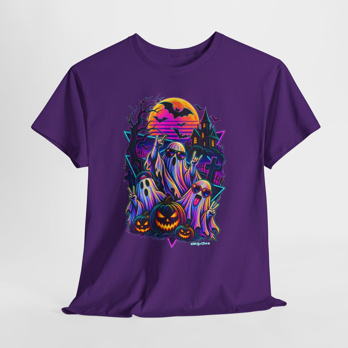 Halloween Neon Ghost Tee — Retro Spooky Pumpkin Graphic Shirt