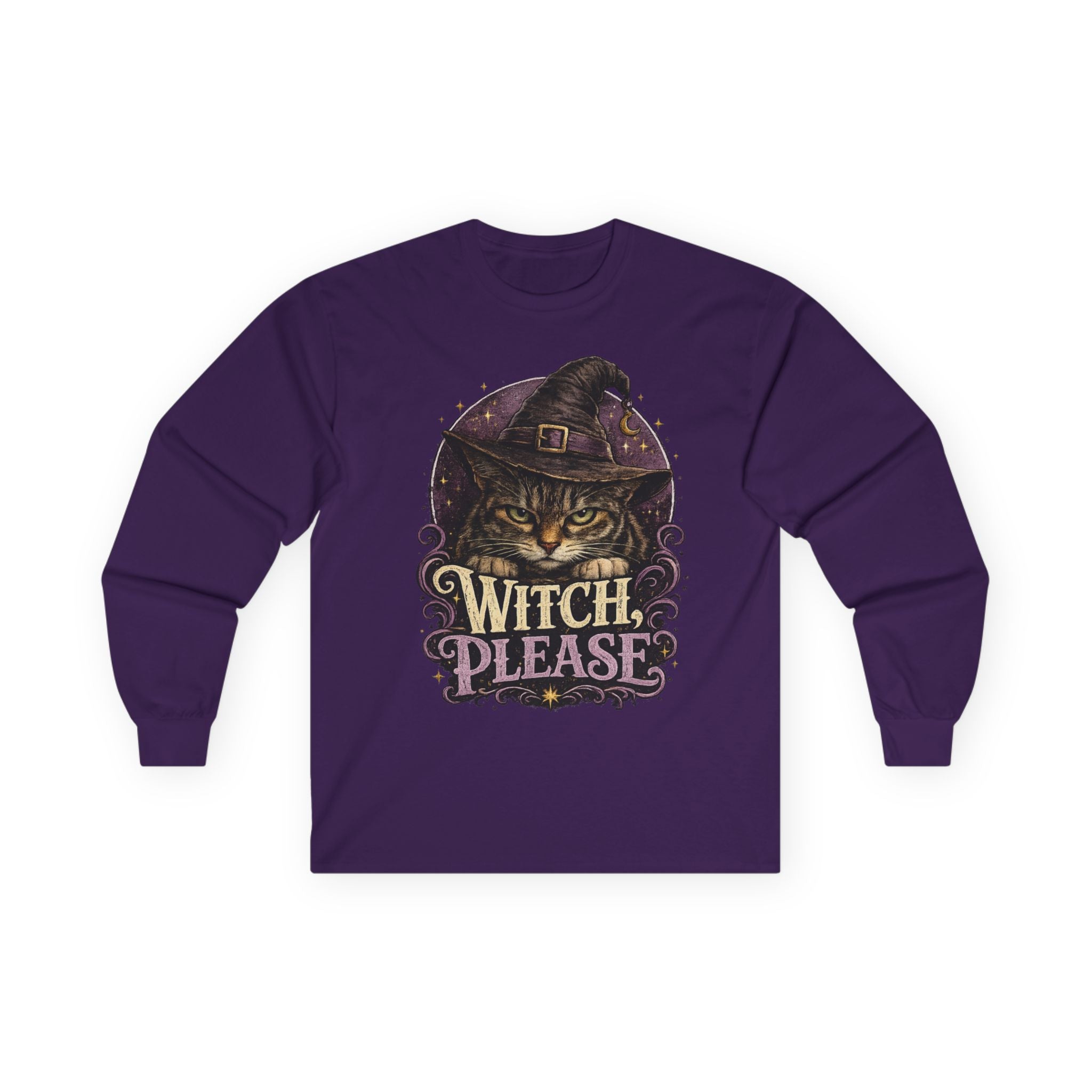 Witch Please Cat Long Sleeve Tee — Halloween Witch Cat Graphic Shirt