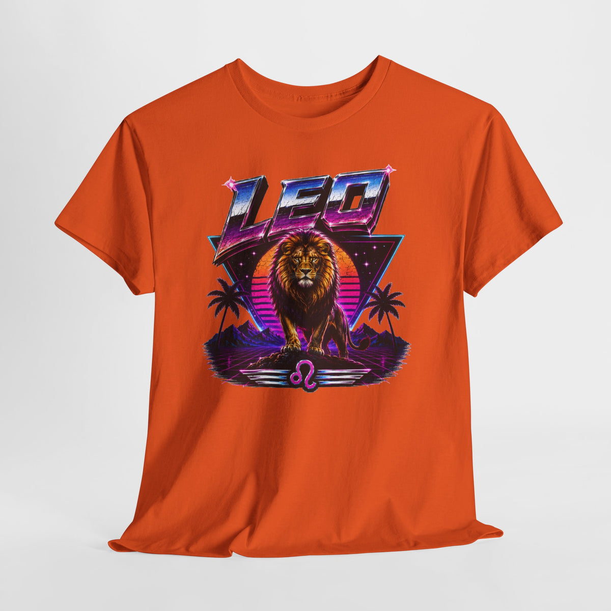 Leo Zodiac T‑Shirt — Retro Neon Lion Astrology Tee
