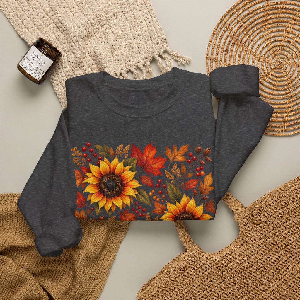 Sunflower Fall Sweatshirt - Autumn Leaves Crewneck for Women & Men