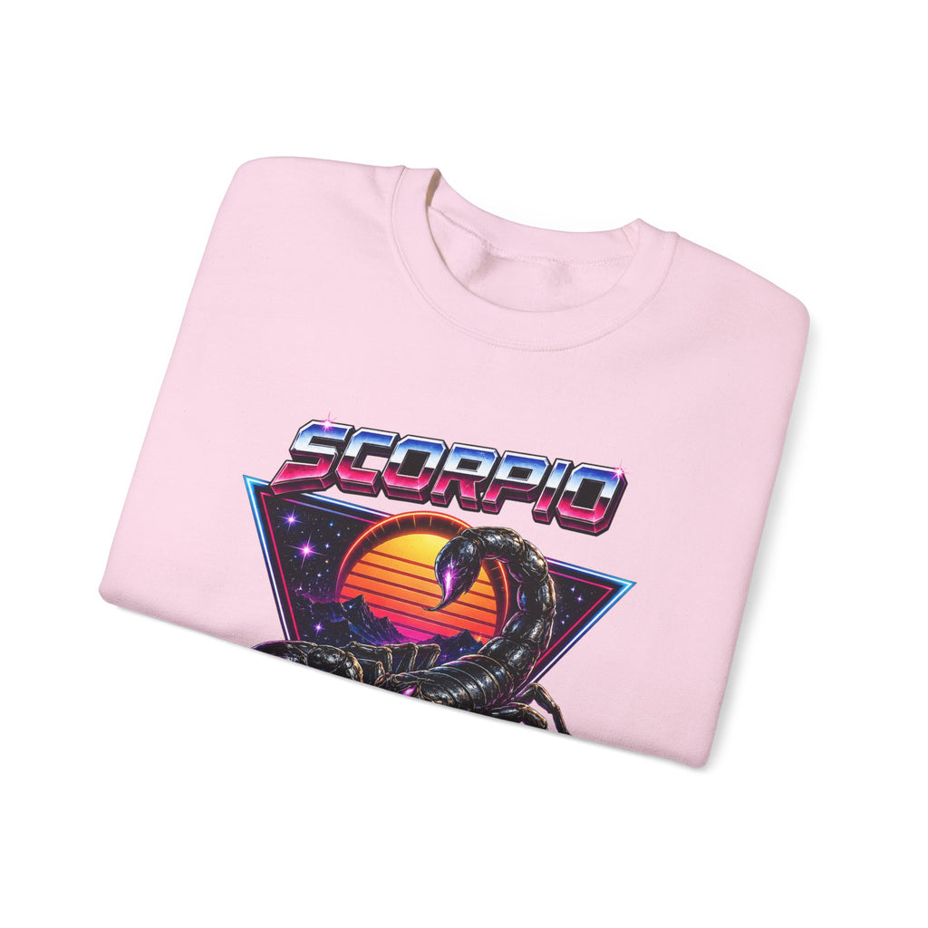 Scorpio Zodiac Crewneck Sweatshirt — Retro Sunset Scorpion Graphic