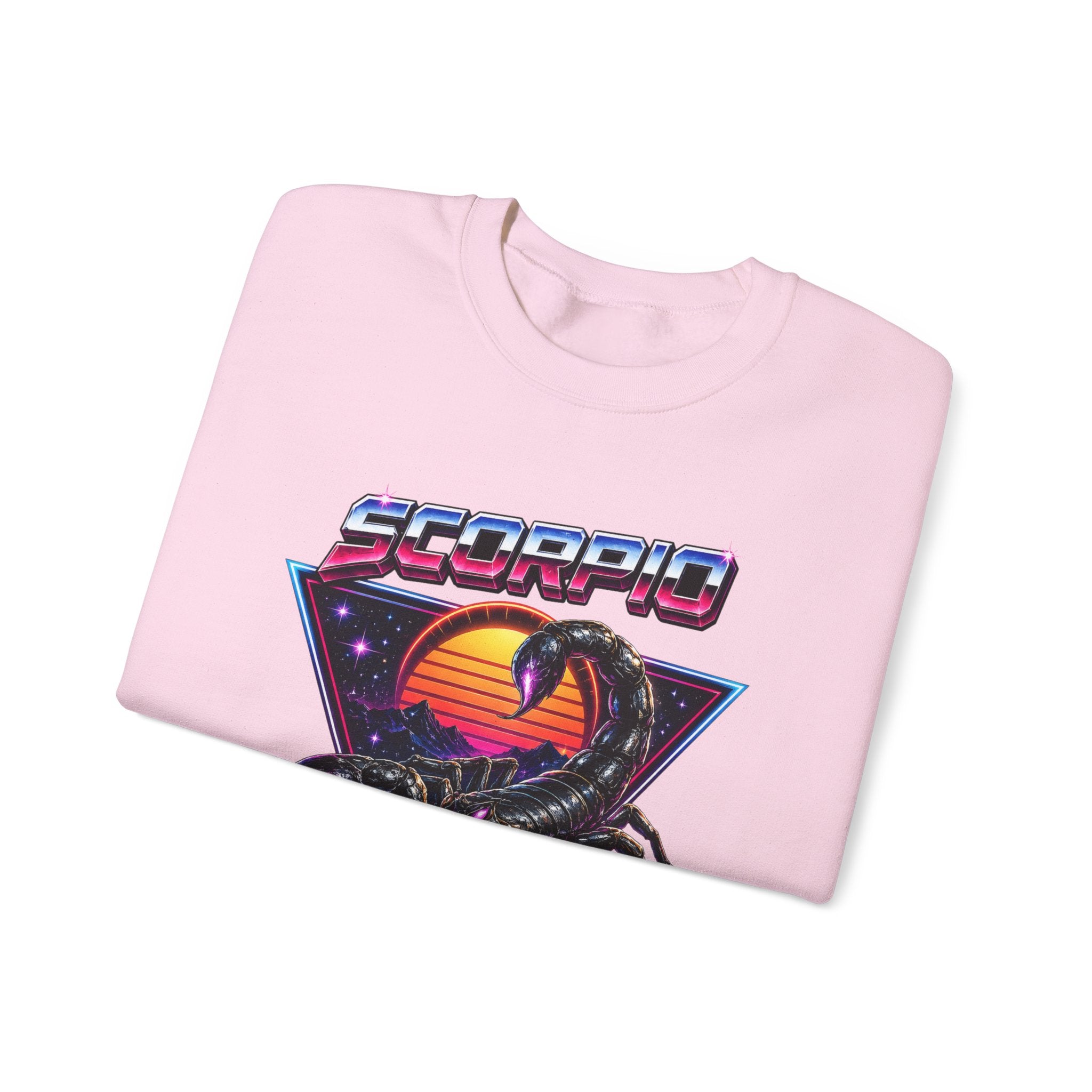 Scorpio Zodiac Crewneck Sweatshirt — Retro Sunset Scorpion Graphic