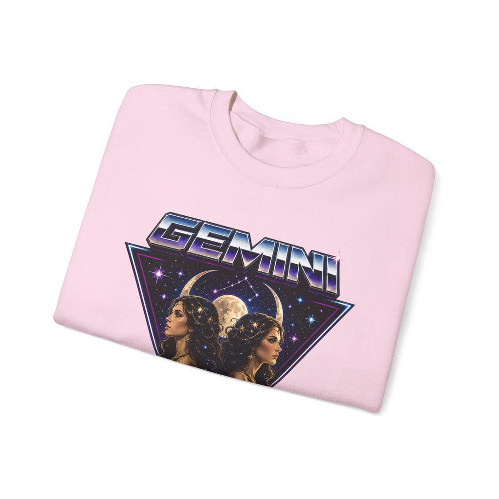 Gemini Zodiac Crewneck Sweatshirt — Retro Twin Astrology Graphic