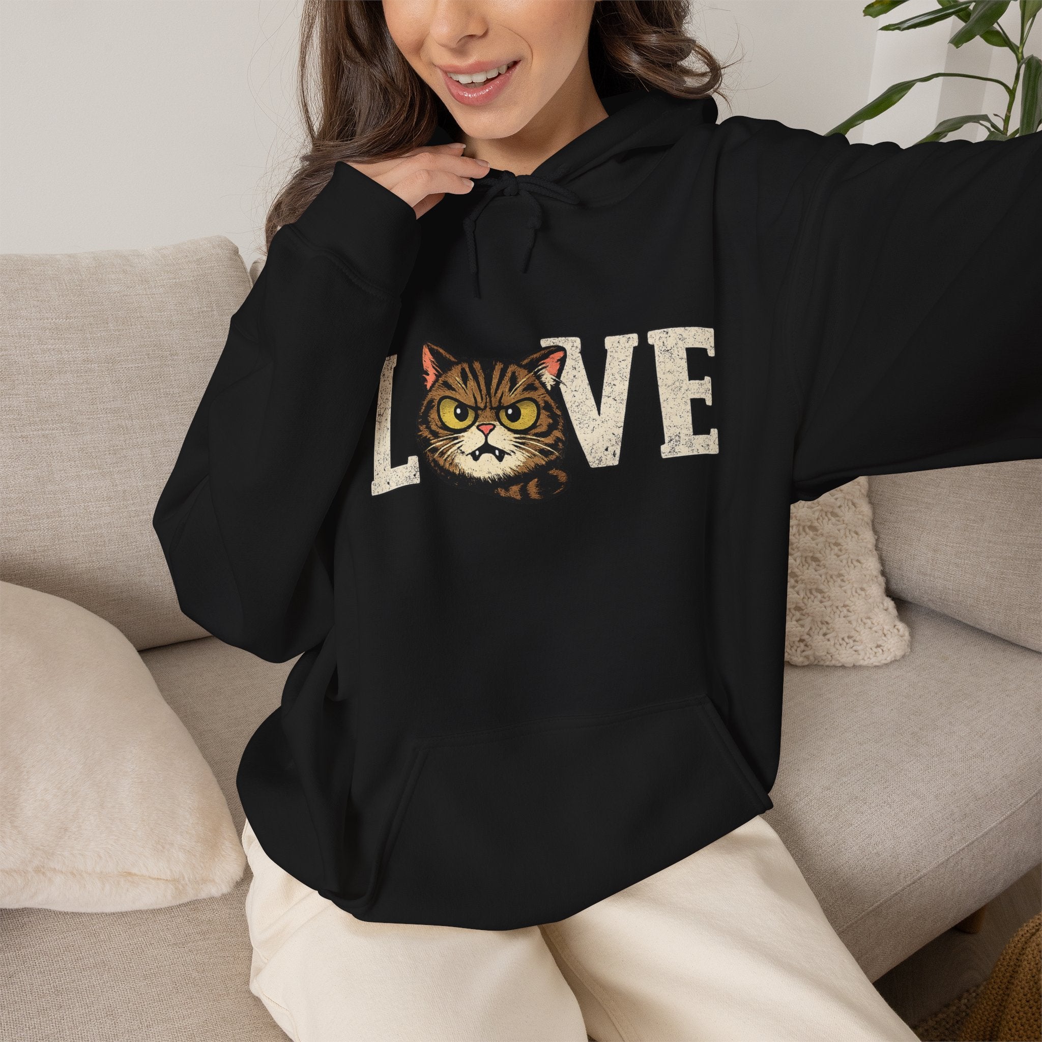 Cat Love Hoodie — Vintage Kitty Face Love Graphic Hoodie