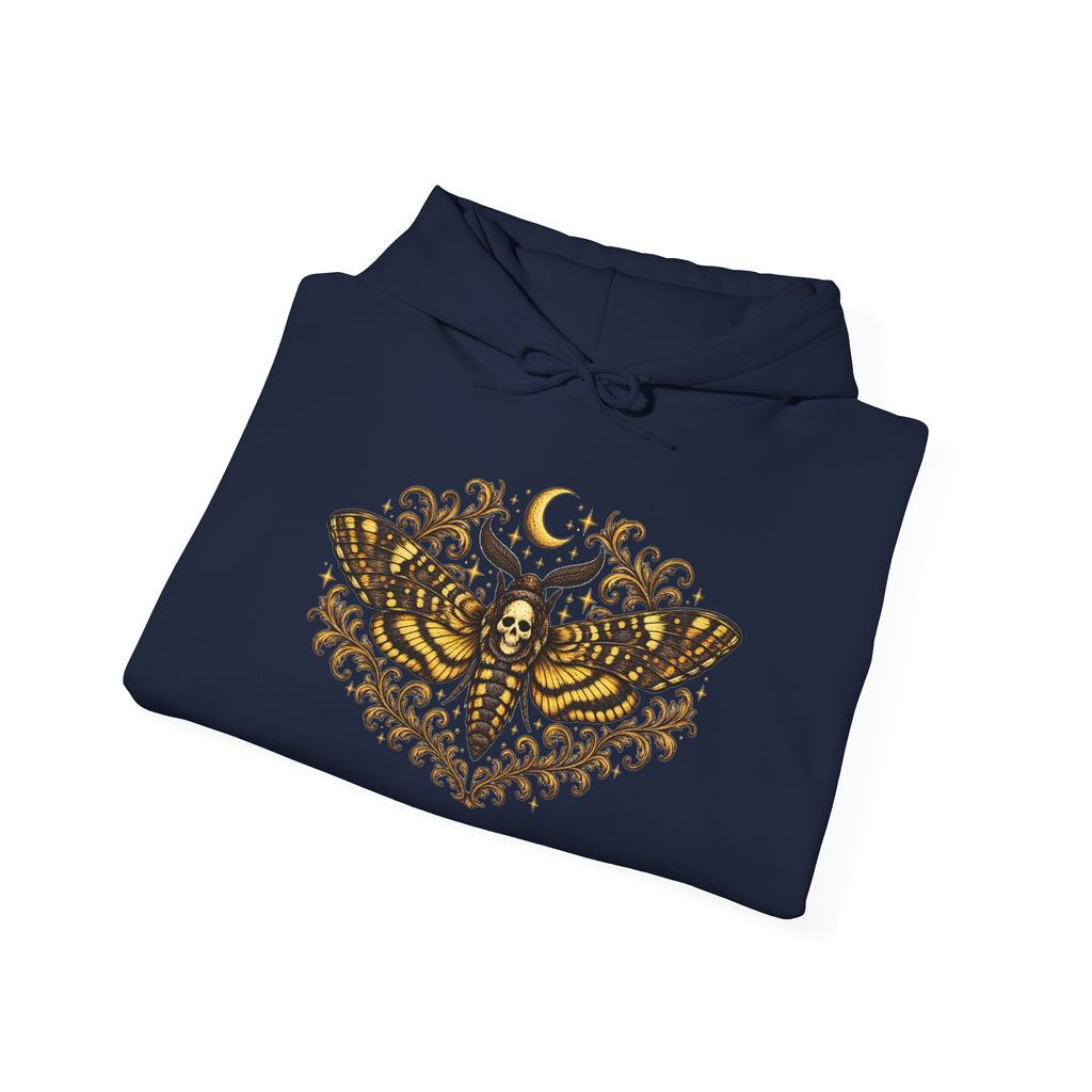 Mystic Death Moth Skull Hoodie – Crescent Moon Gothic Graphic Sweatshirt