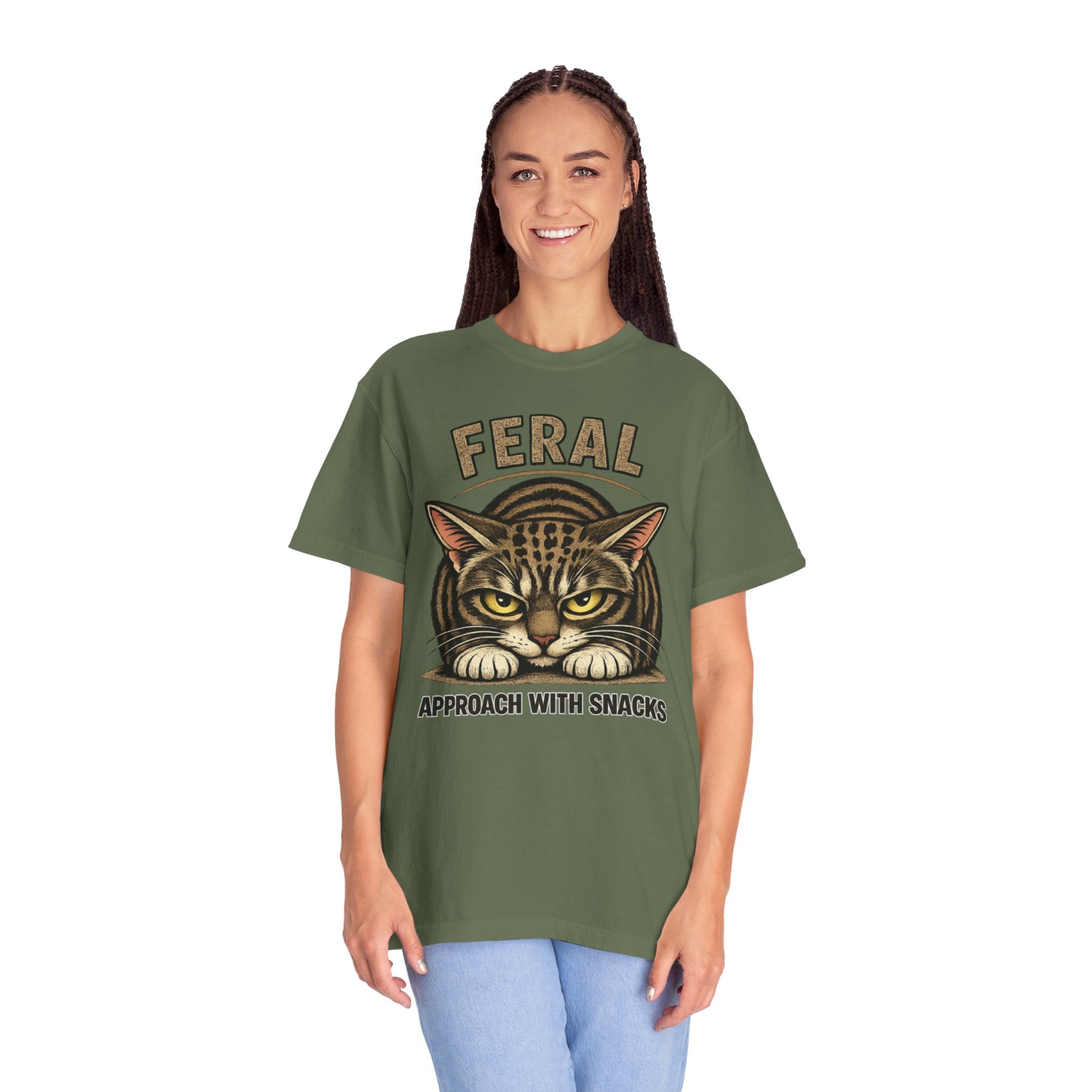T-Shirt — "Feral: Approach With Snacks" Cat Graphic Tee