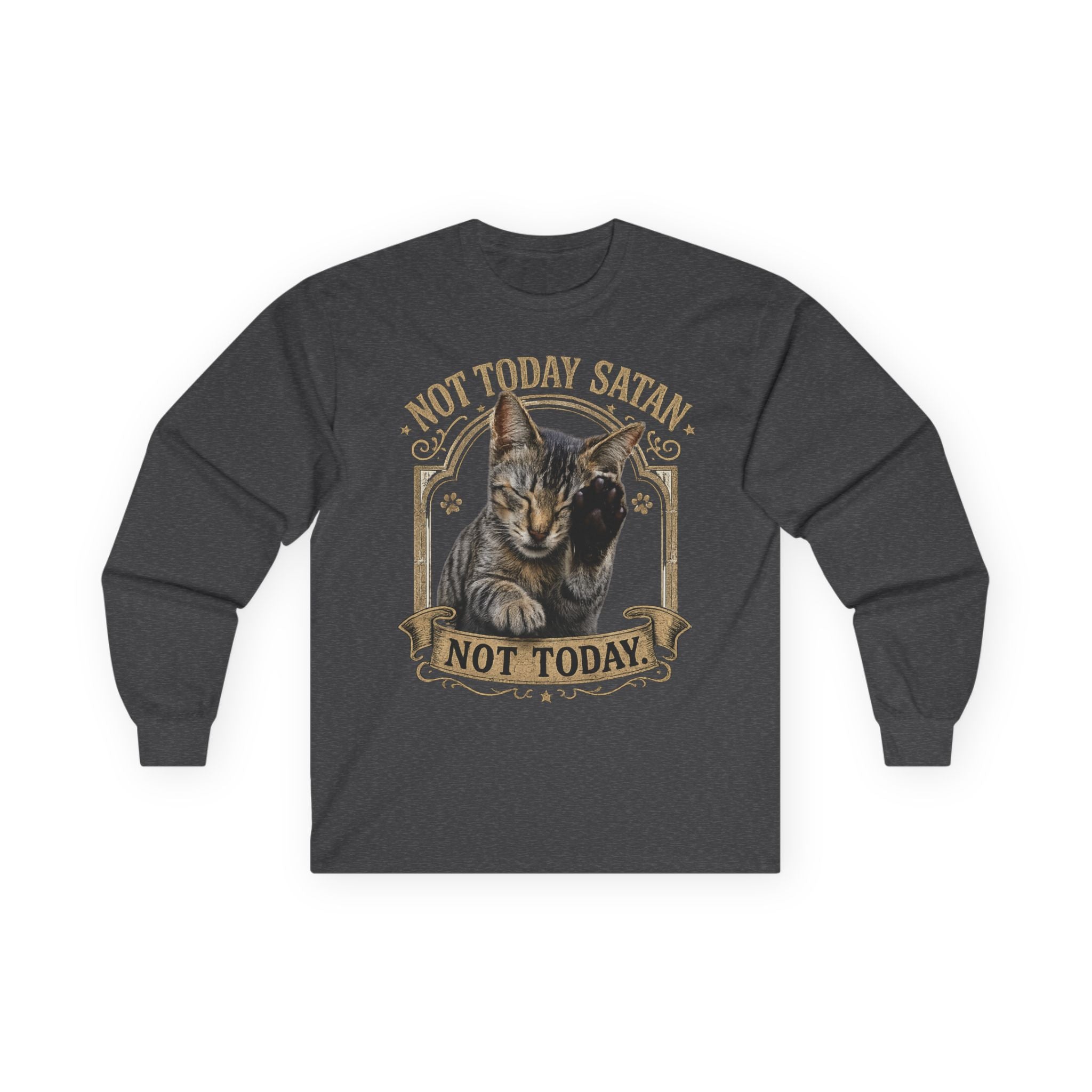Not Today Satan Cat Long Sleeve Tee — Funny Gothic Cat Graphic Shirt