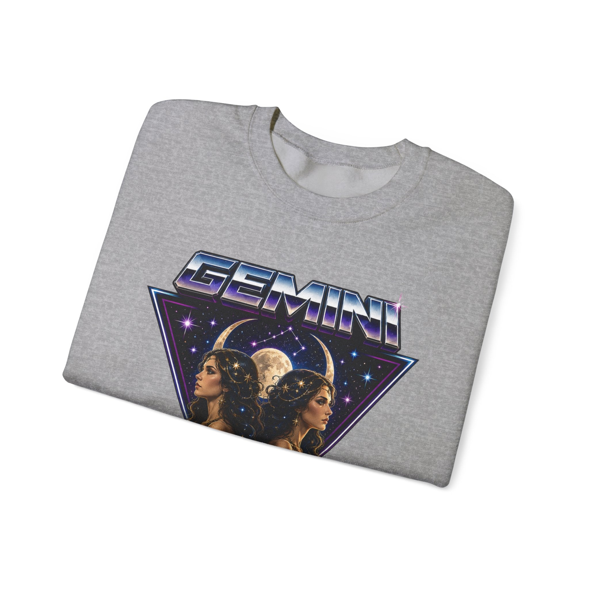 Gemini Zodiac Crewneck Sweatshirt — Retro Twin Astrology Graphic