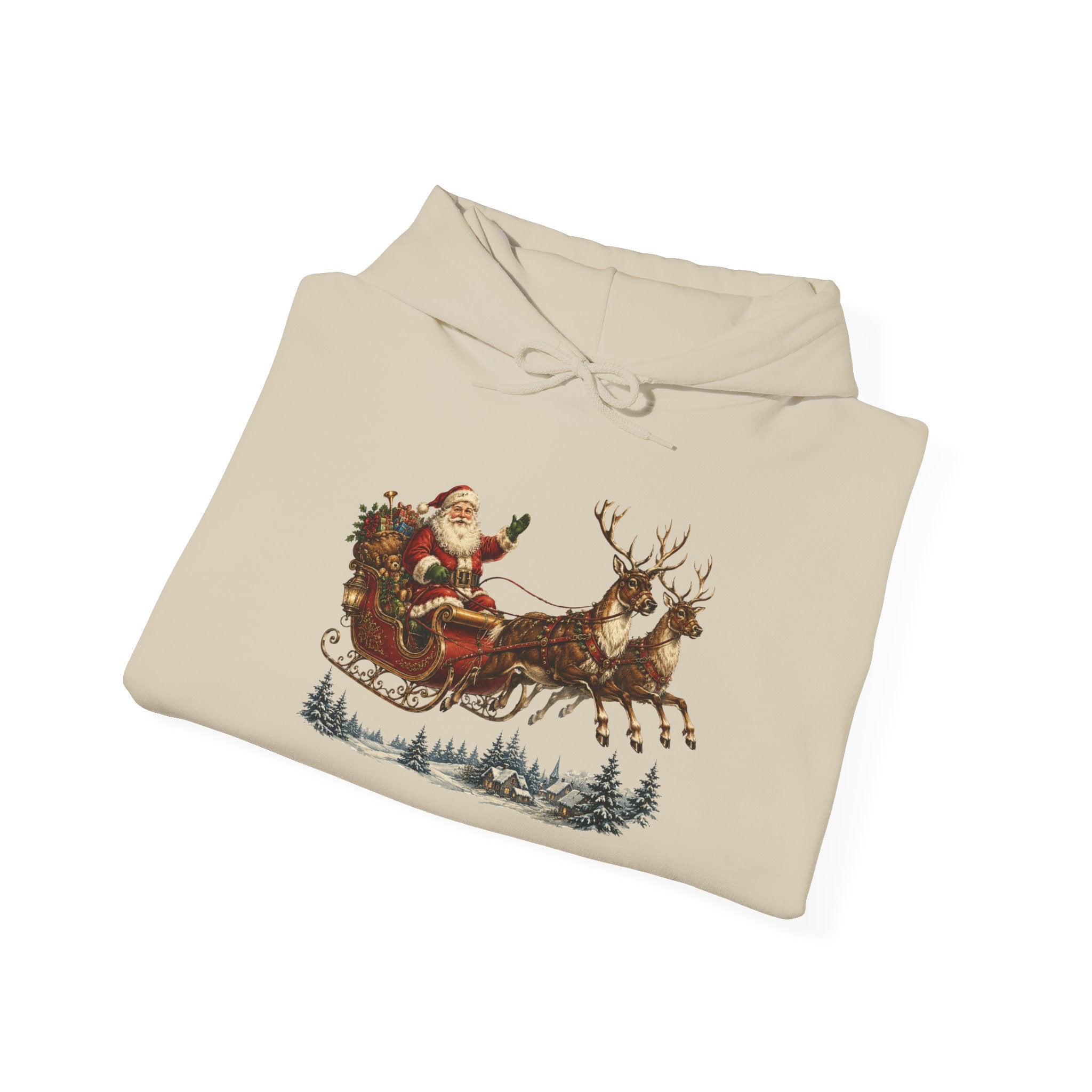 Christmas Santa Sleigh Hoodie - Vintage Santa & Reindeer Holiday Sweatshirt