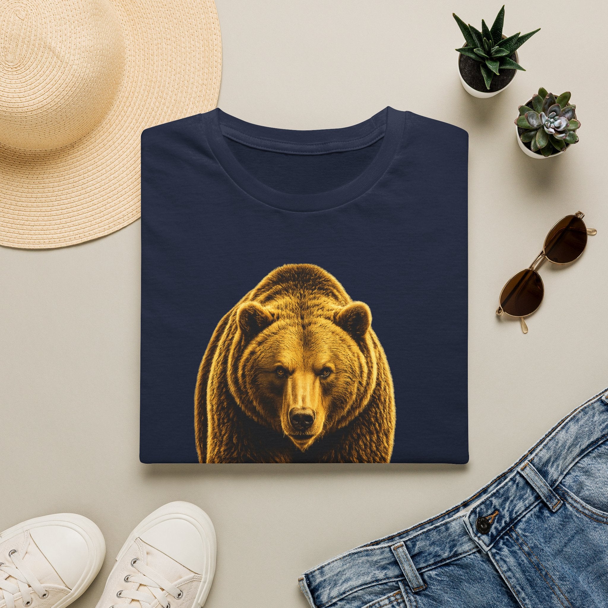 Bear Graphic T-Shirt — Bold Front-Facing Brown Bear Tee