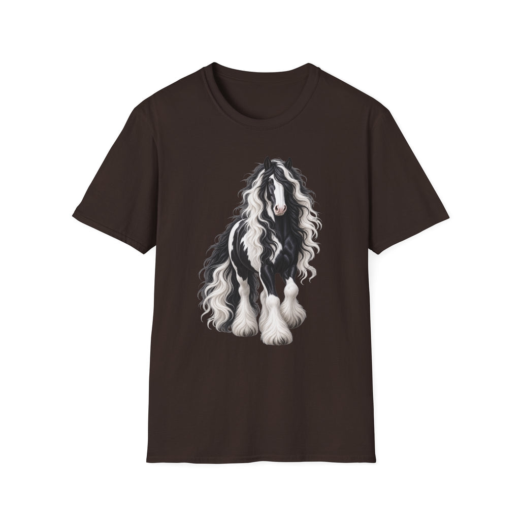 Gypsy Vanner Horse T-Shirt — Black & White Long Mane Pony Tee
