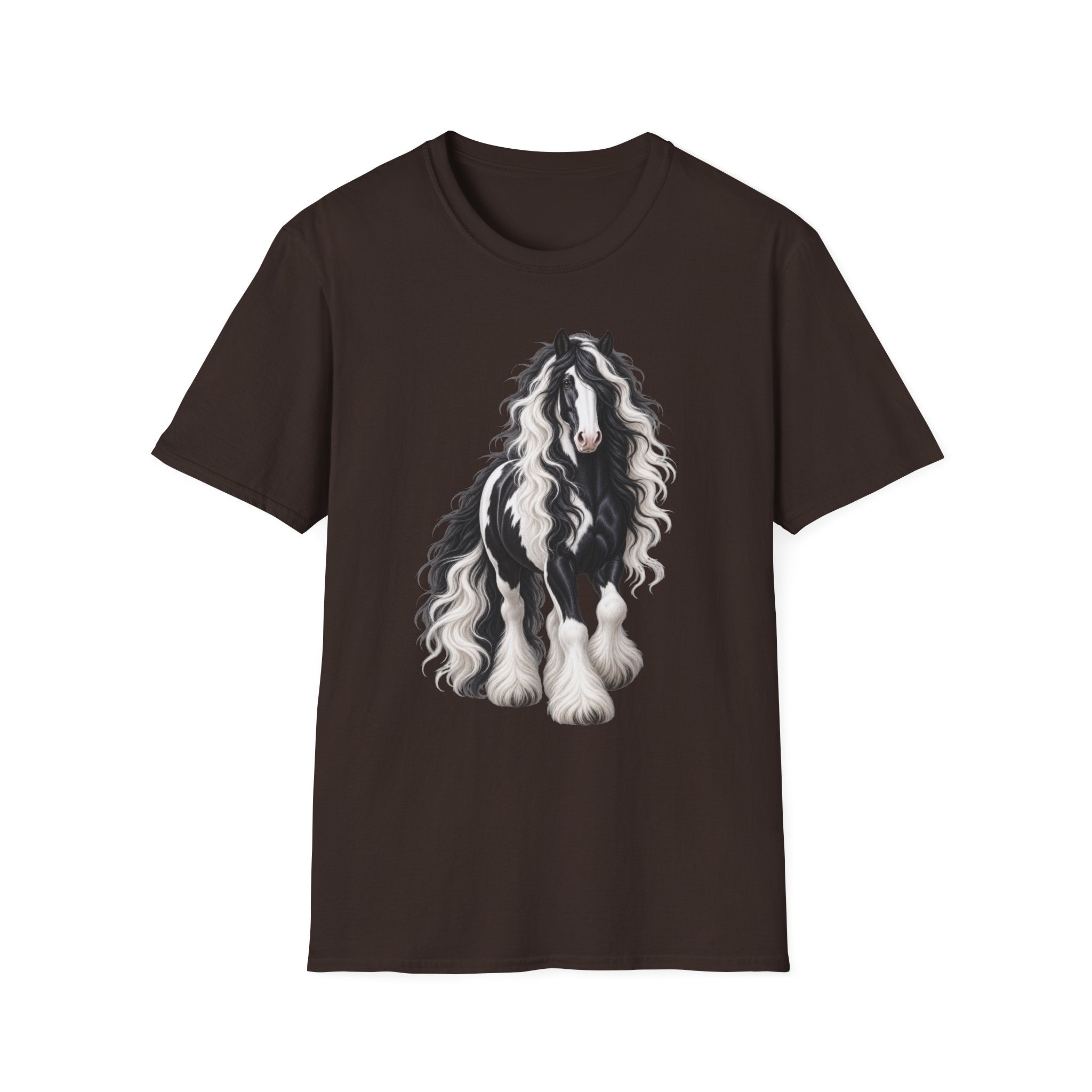 Gypsy Vanner Horse T-Shirt — Black & White Long Mane Pony Tee