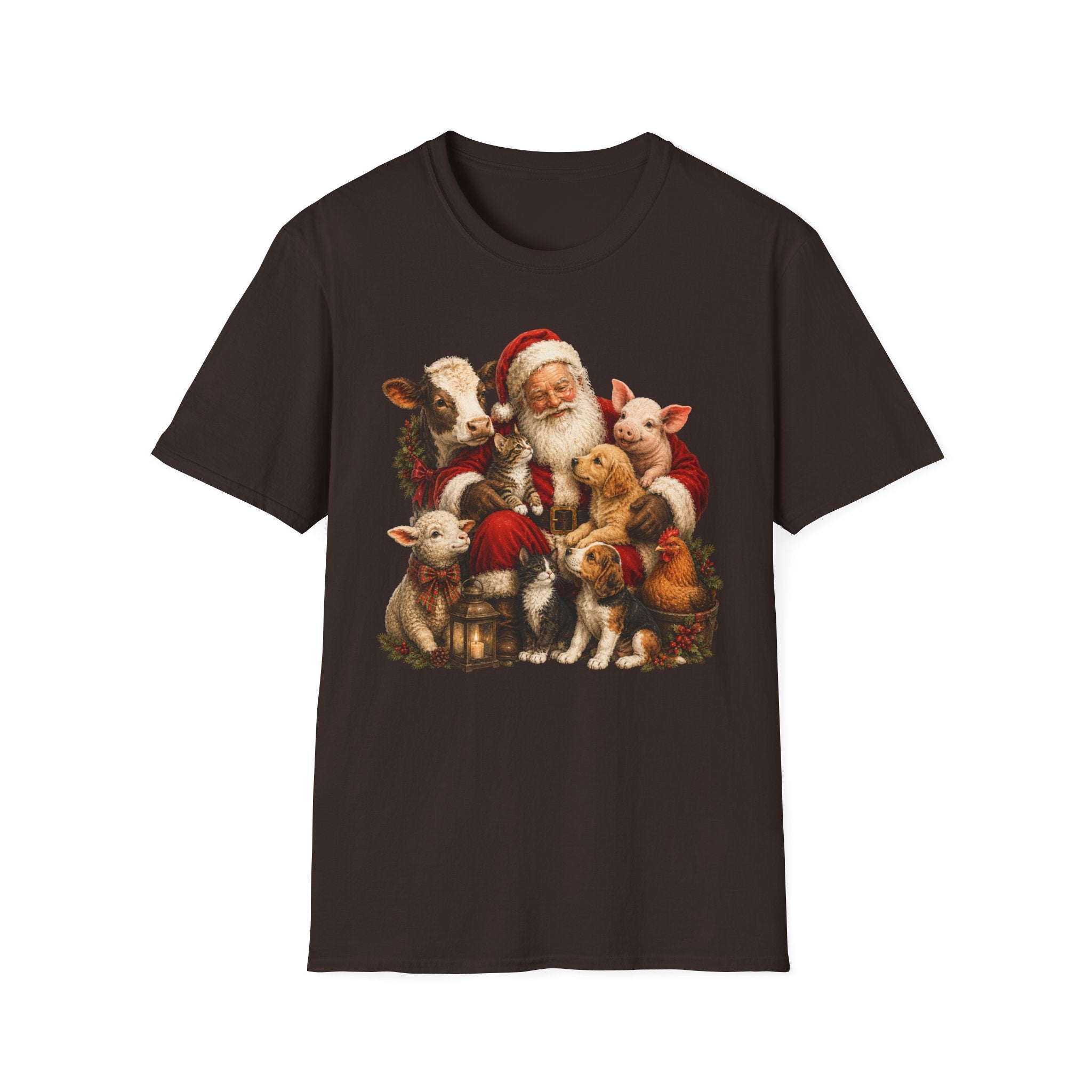 Santa with Farm Animals Christmas T-Shirt