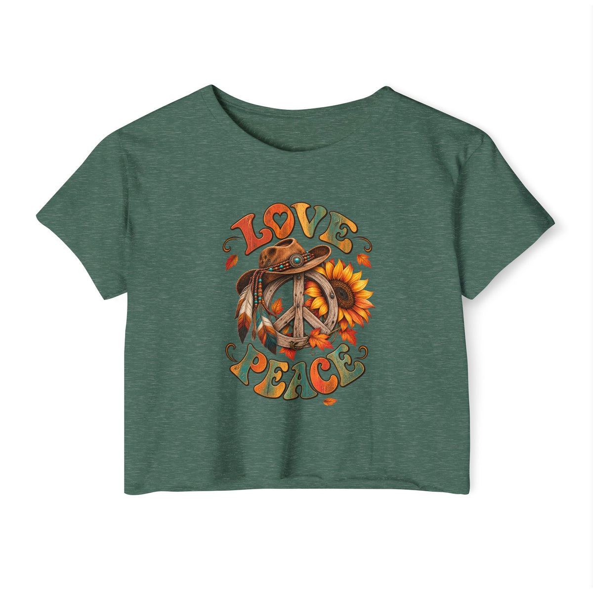 Love & Peace Crop Top — Retro Sunflower Hippie Festival Tee