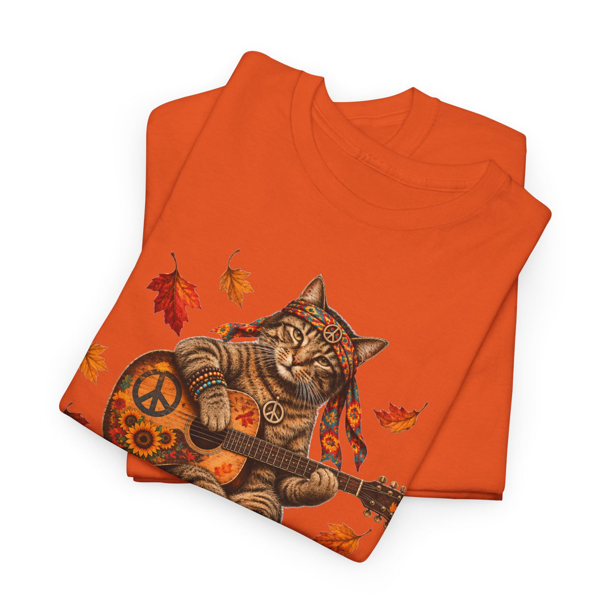 Boho  Cat Guitar T-Shirt - Hippie cat fall shirt, Peace Love Music Tee