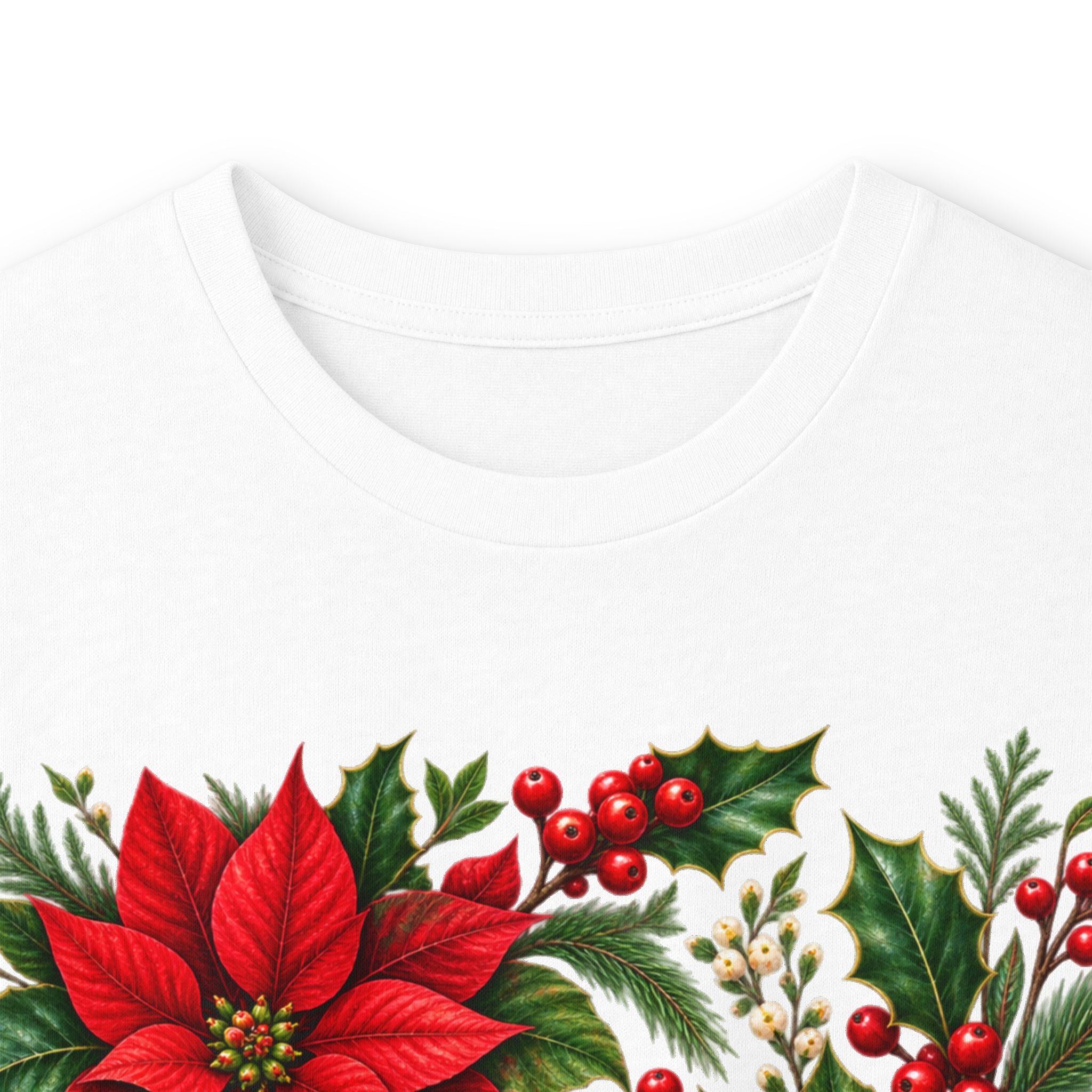 Poinsettia Holiday Long Sleeve Tee — Christmas Floral Sweater Alternative