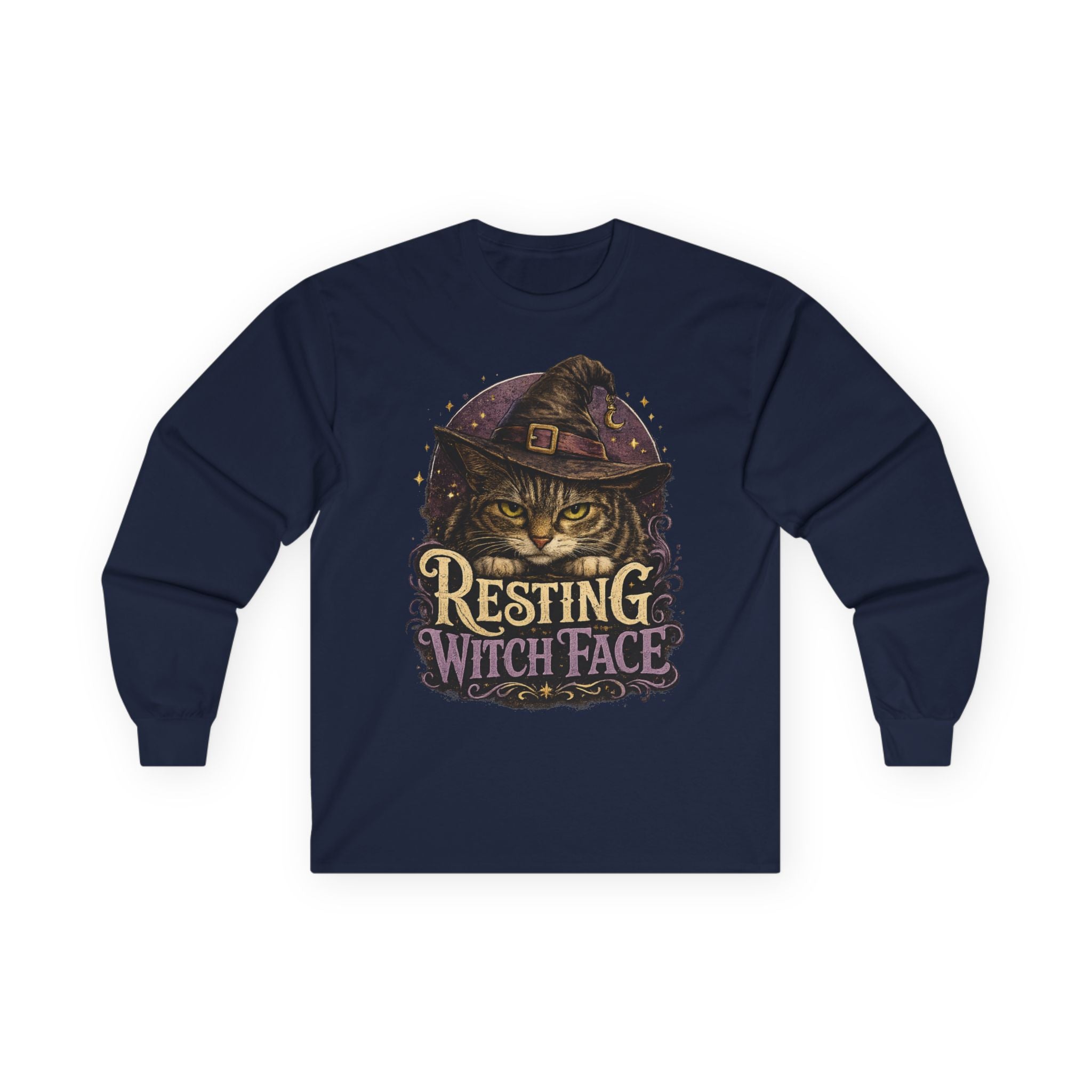 Resting Witch Face Long Sleeve Tee — Cat Witch Halloween Shirt